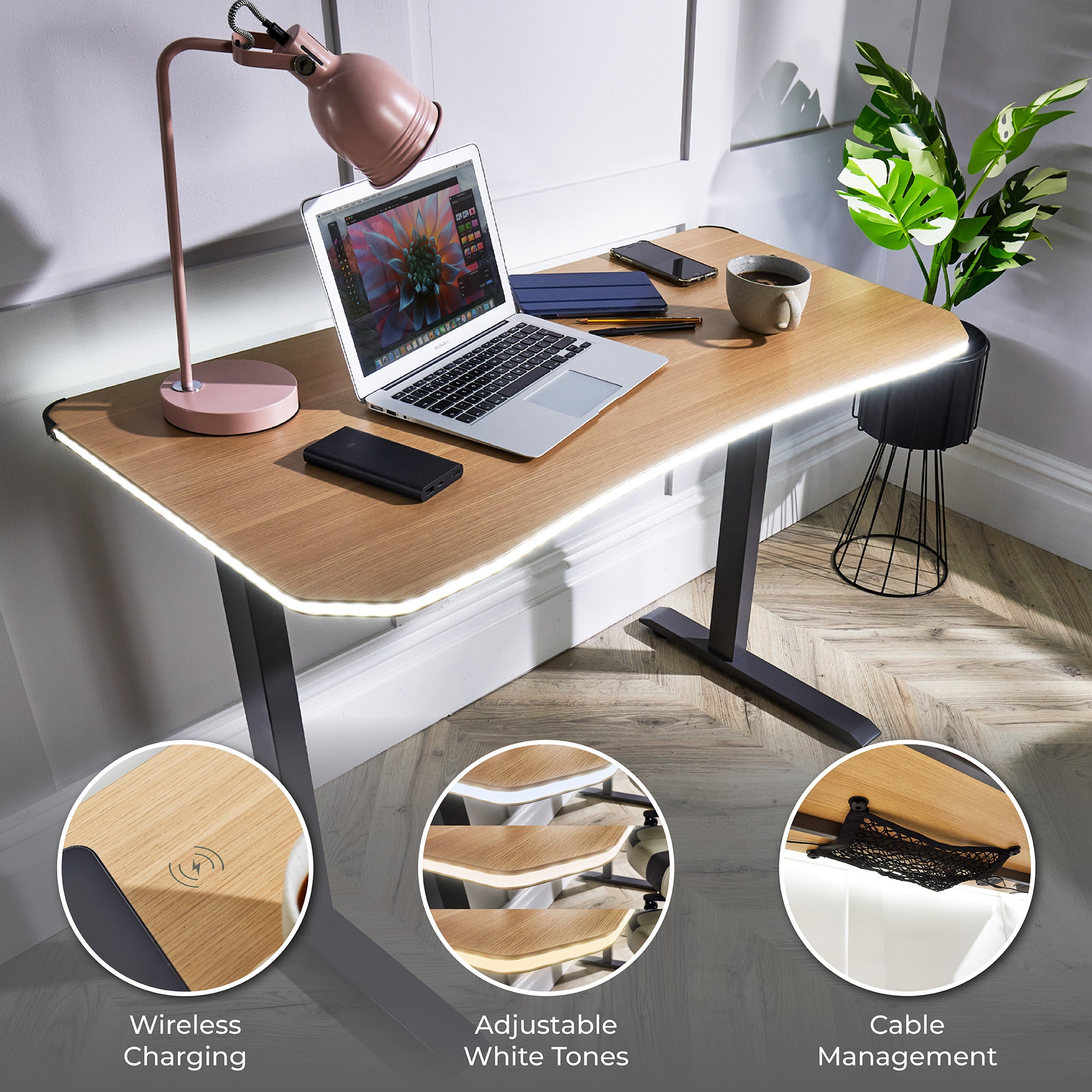 X Rocker Living Woodgrain Desk With Wireless Charging 110x55cm Oak