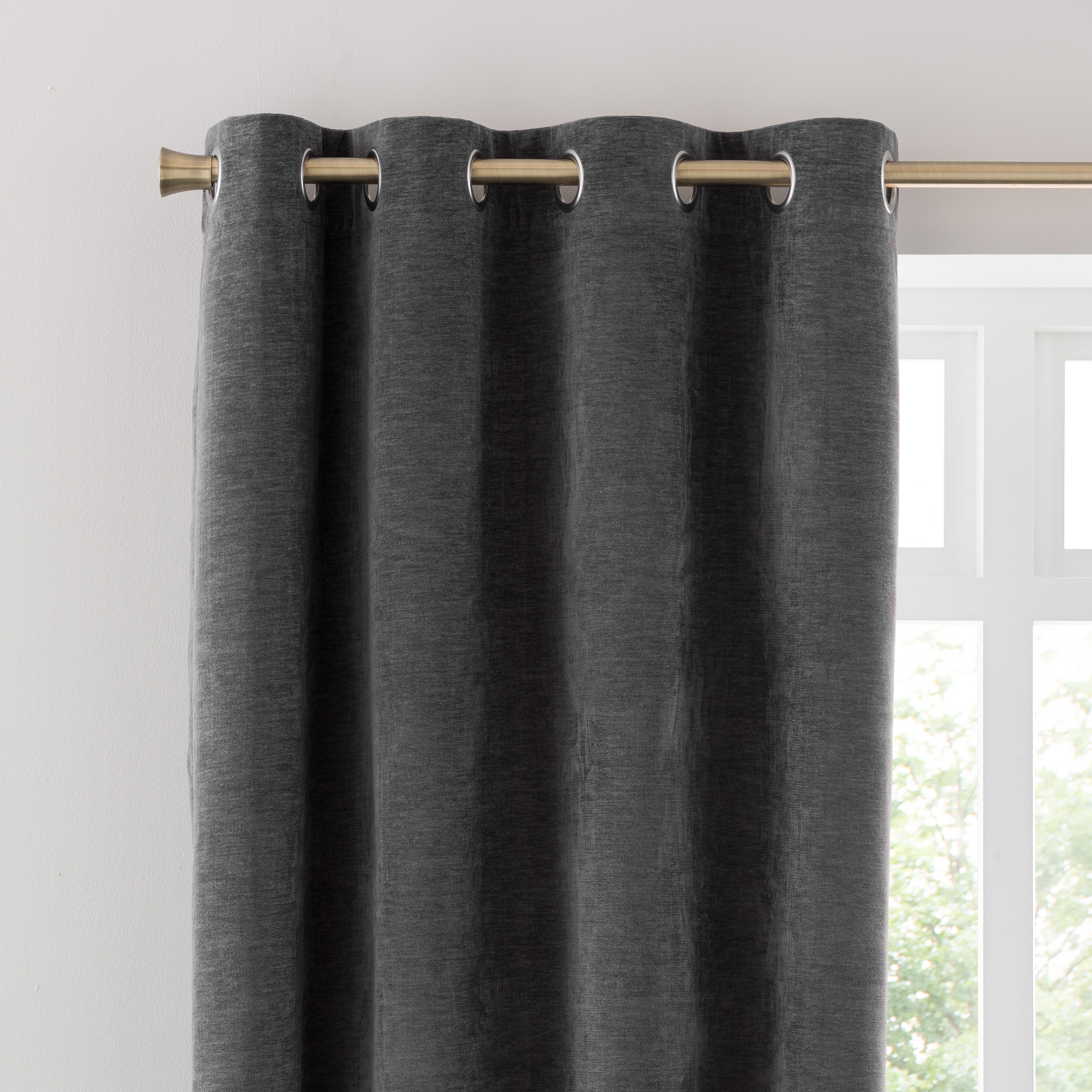 Genoa Chenille Blackout Eyelet Curtains Charcoal