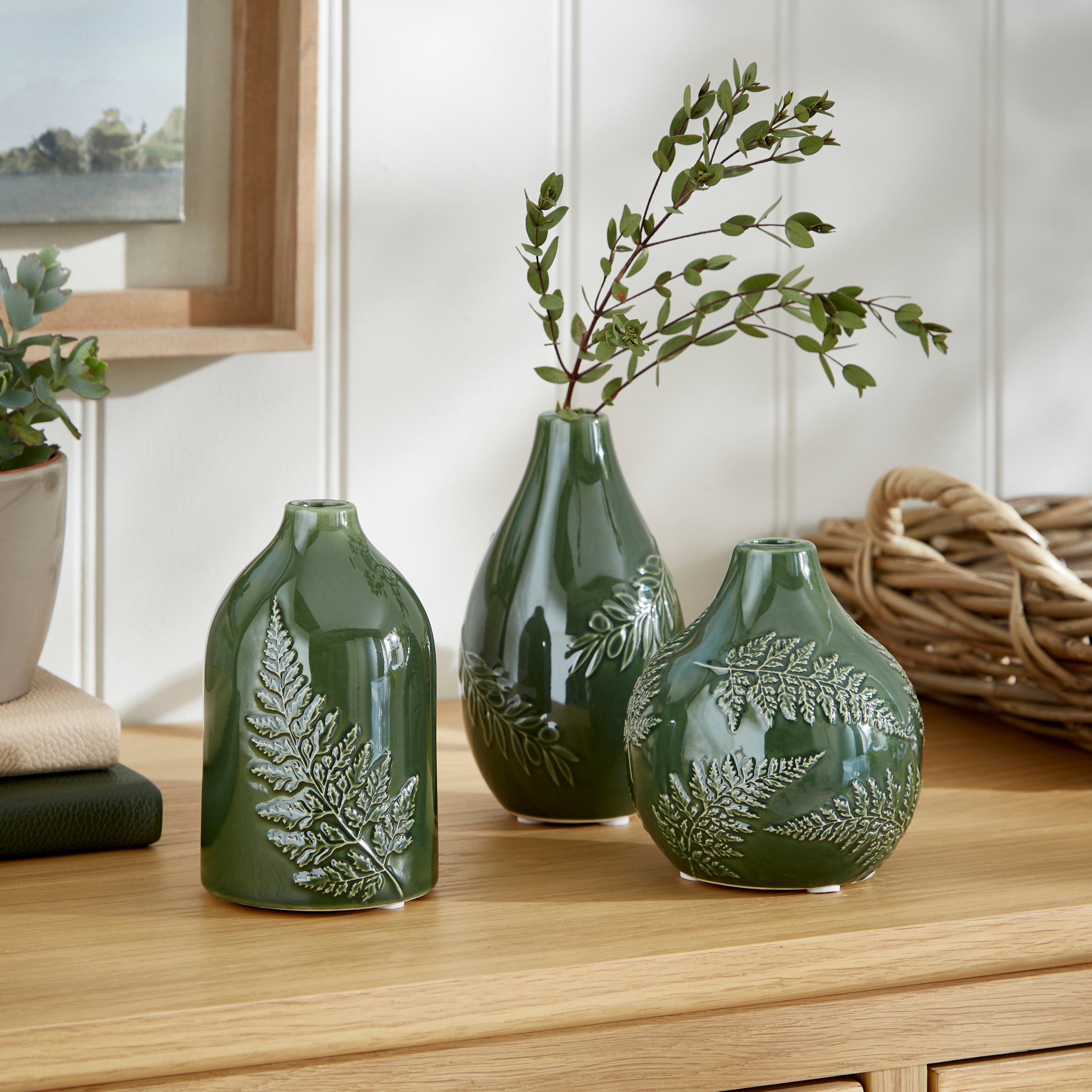 Set of 3 Churchgate Fern Ceramic Bud Vases