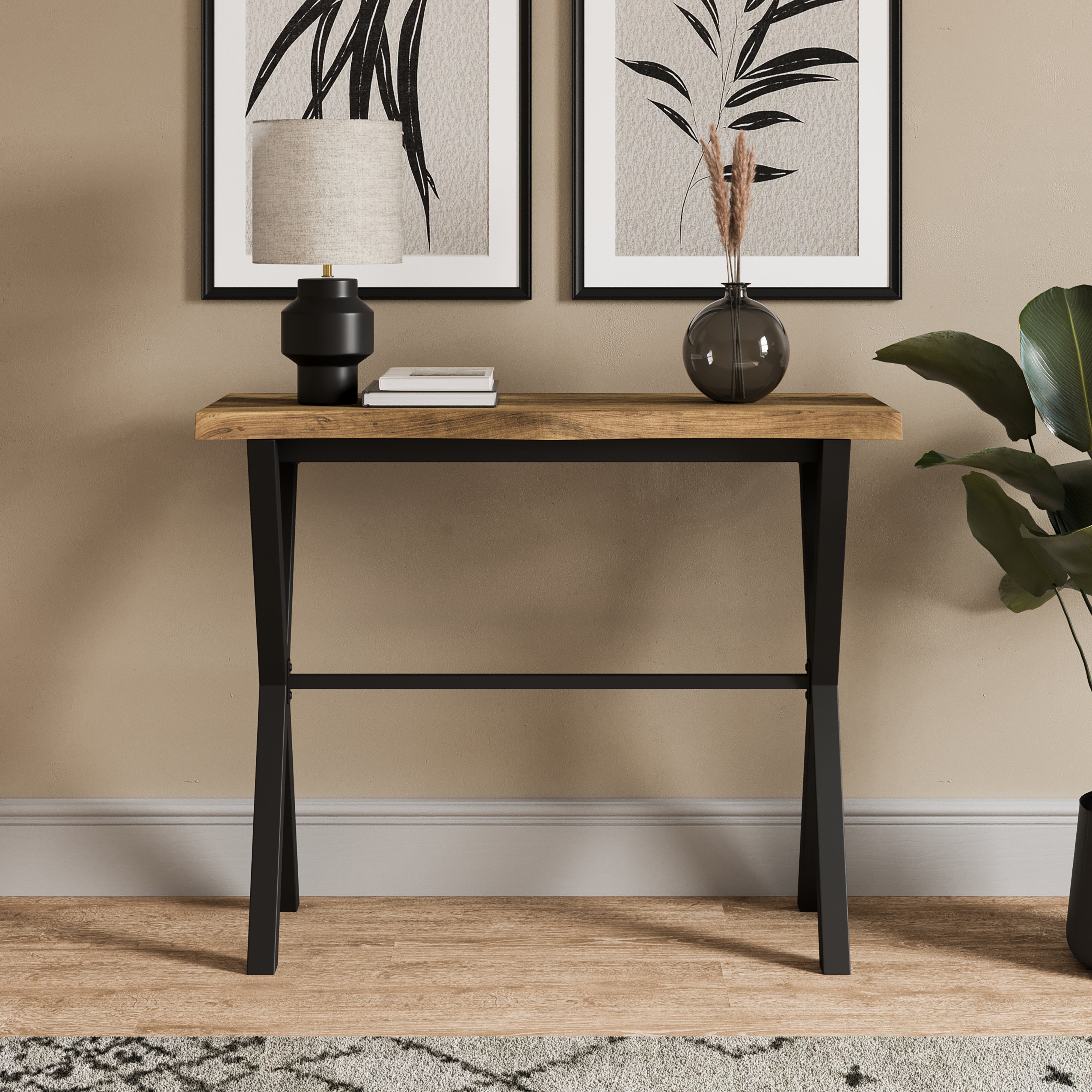 Ezra Console Table, Rustic Wood Effect