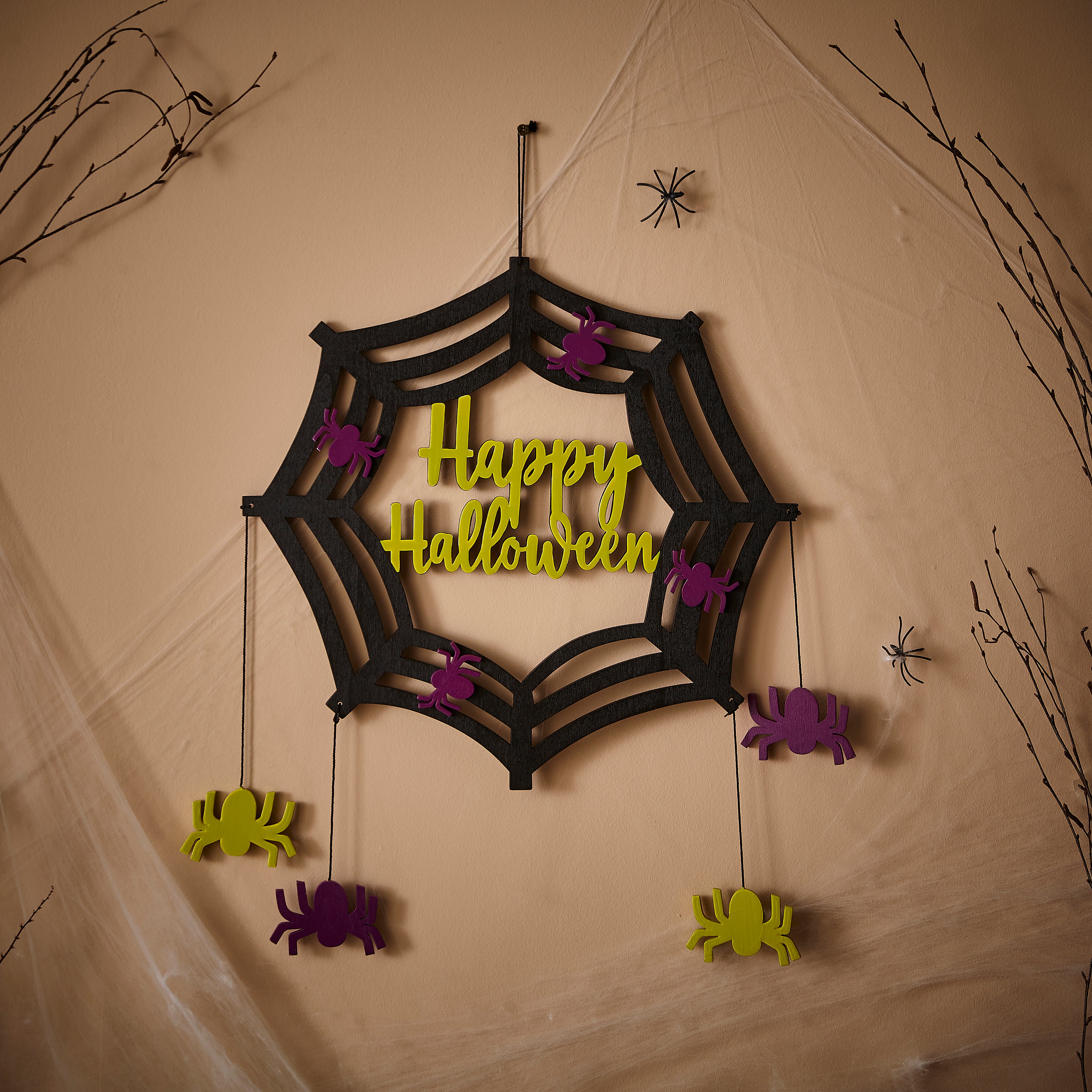 Happy Halloween Wreath with Spiders
