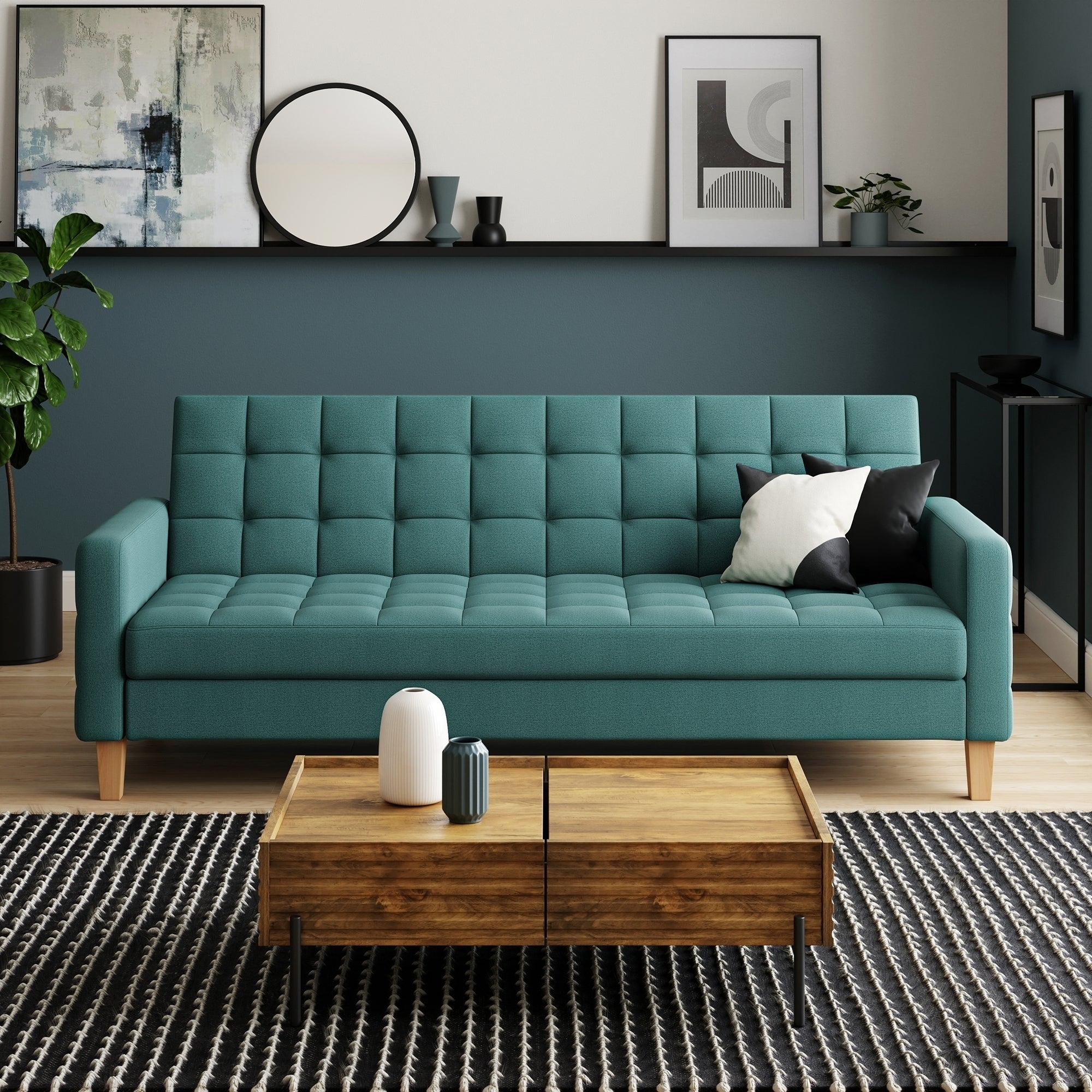 Harlow Flatweave Storage Double Sofa Bed Teal Green