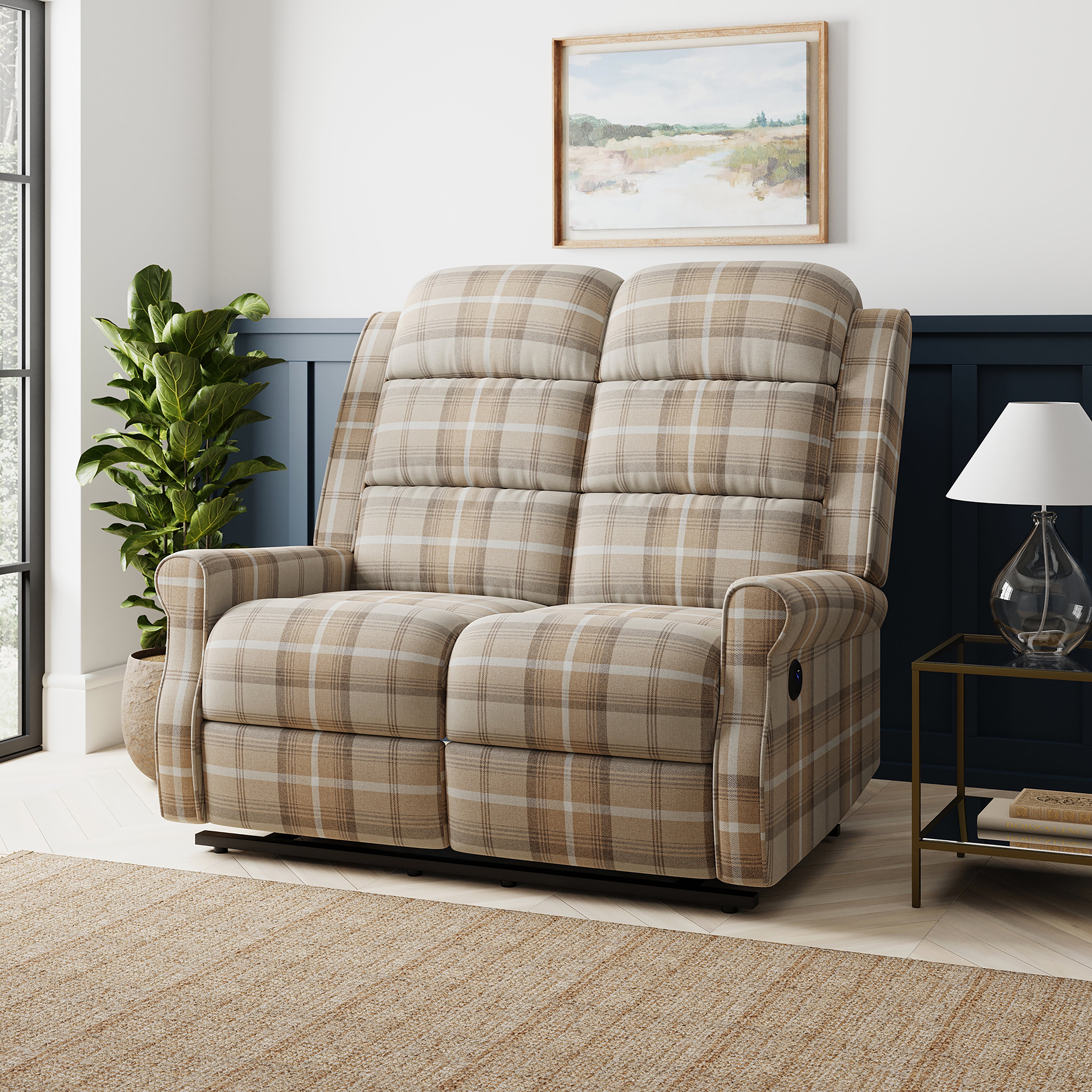 Edith 2 Seater Electric Recliner Check Print