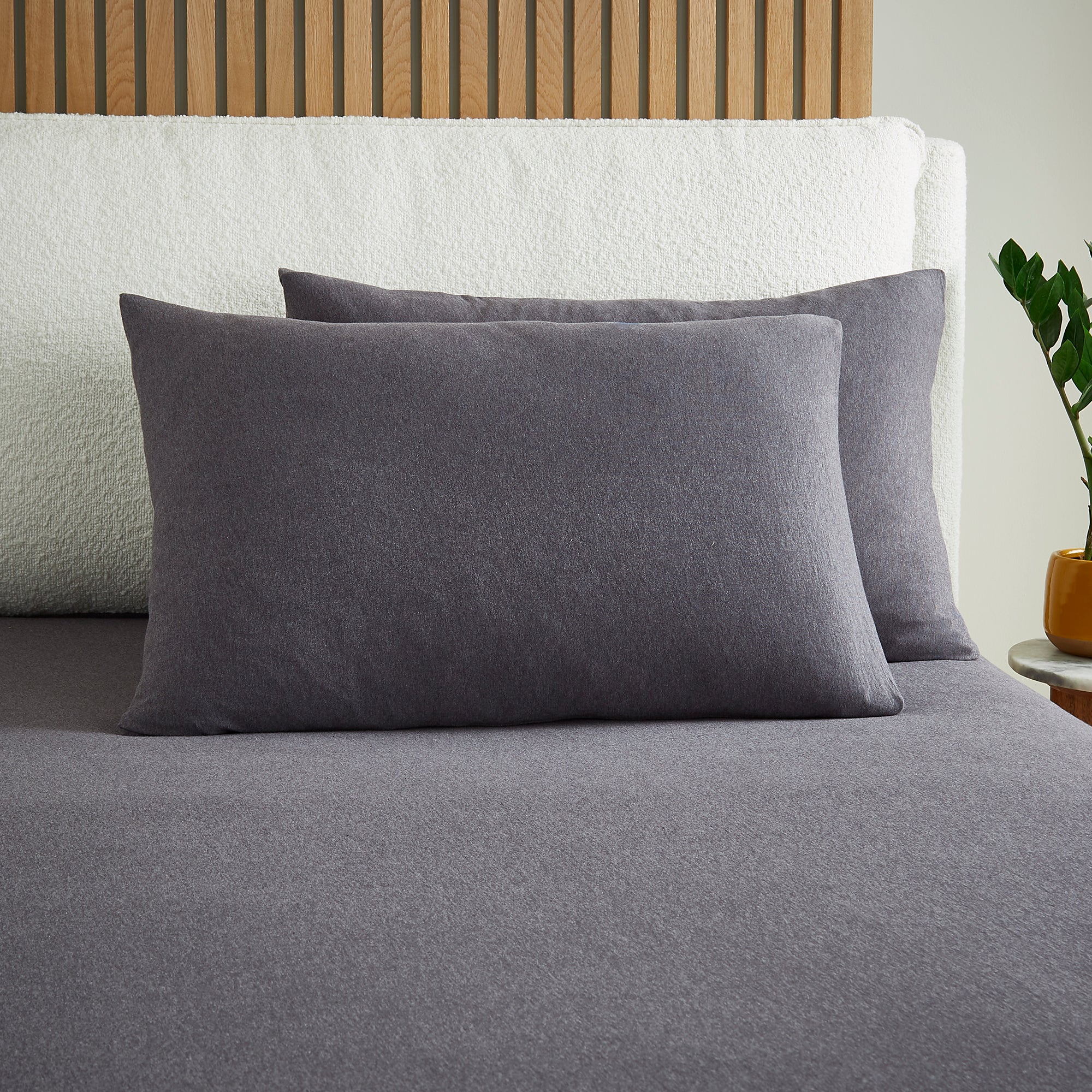 Elements Cotton Jersey Plainstandard Pillowcase Pair Graphite Grey