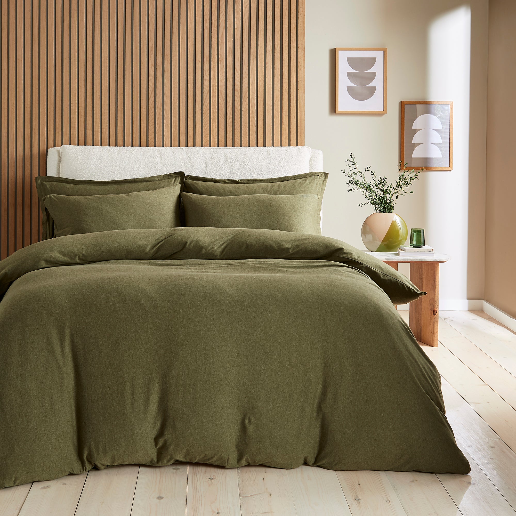 Elements Cotton Jersey Plainduvet Cover Pillowcase Set Olive Green