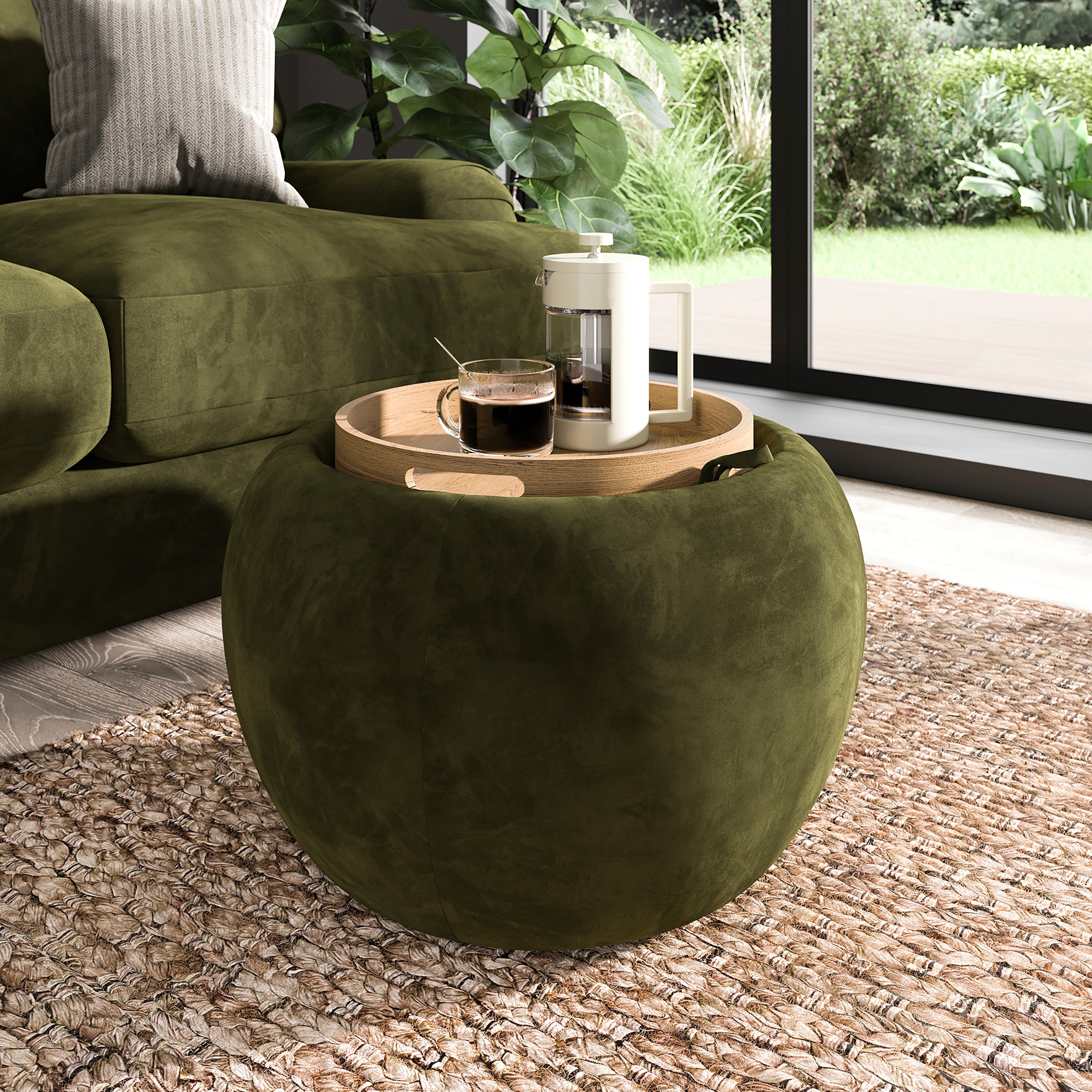 Callie Tray Table Storage Footstool Velvet Olive