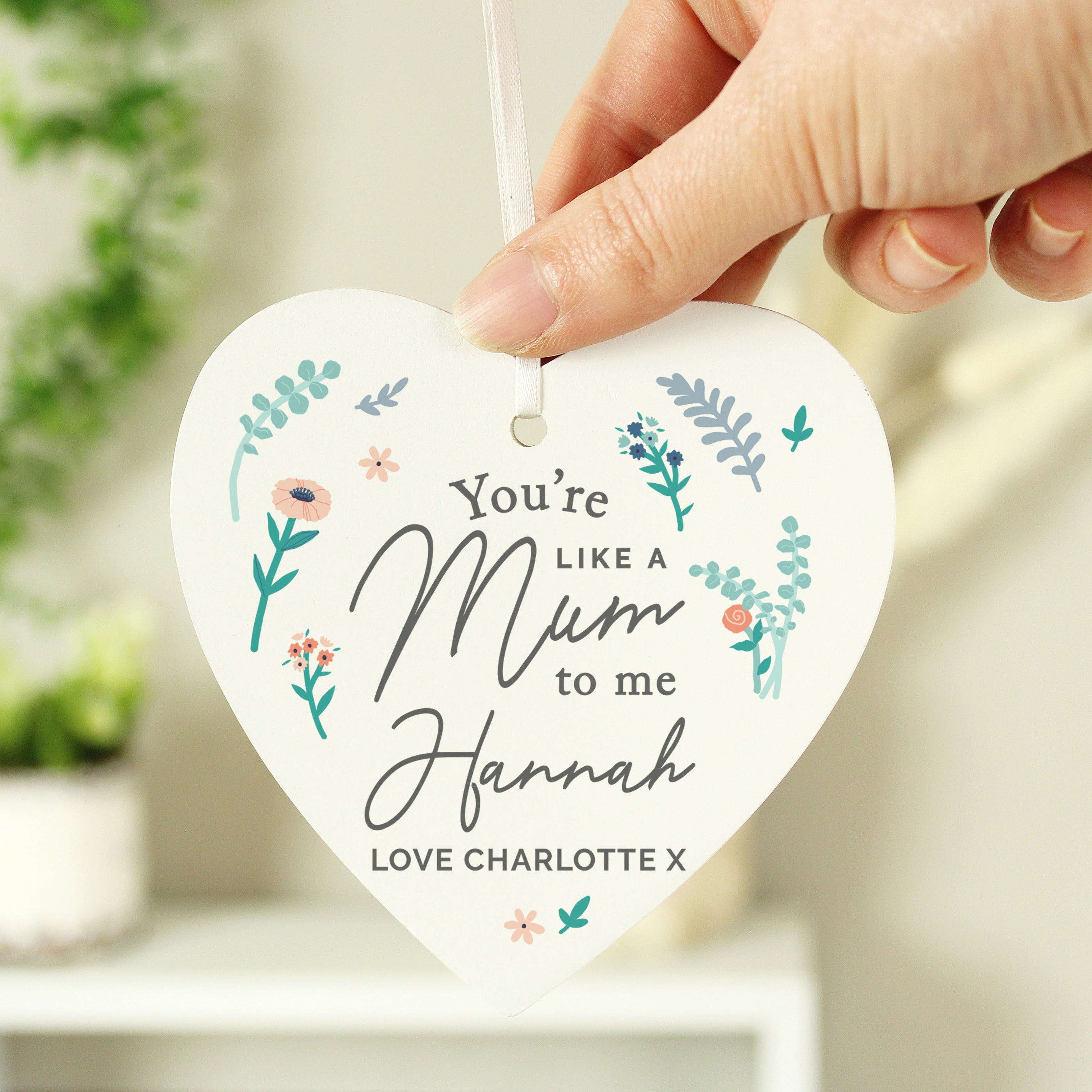 Personalised You're Like A Mum To Me Wooden Heart Decoration | Dunelm