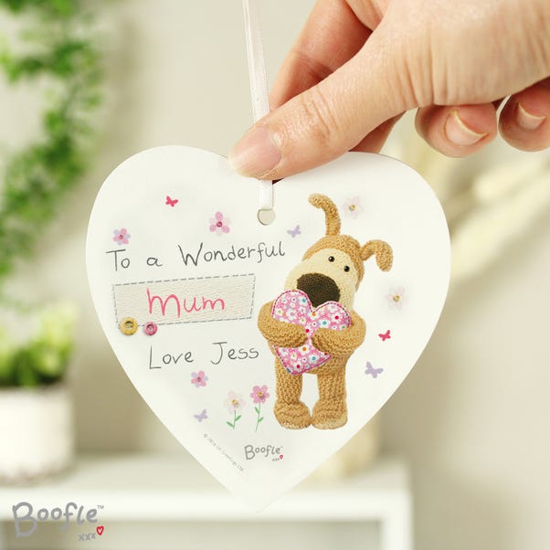 Personalised Boofle Flowers Wooden Heart Decoration image 1 of 5
