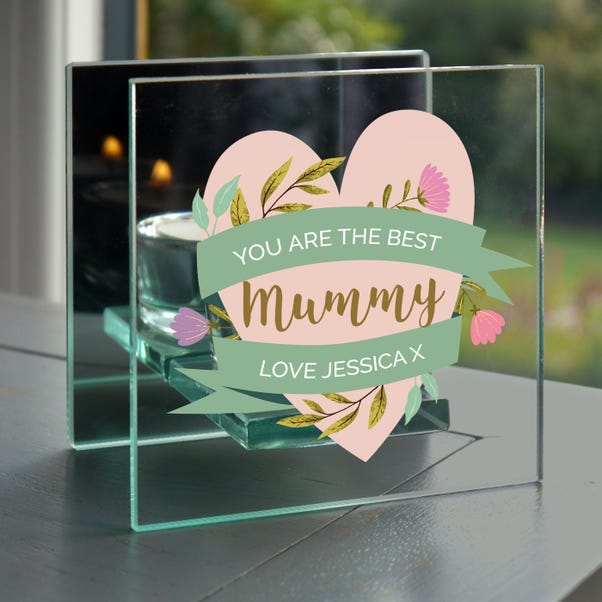 Personalised Floral Heart Mirrored Glass Tealight Holder image 1 of 5
