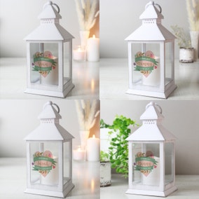 Personalised Floral Heart White Lantern
