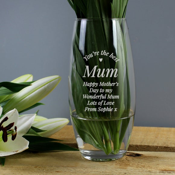Personalised You Are The Best Mum Glass Vase