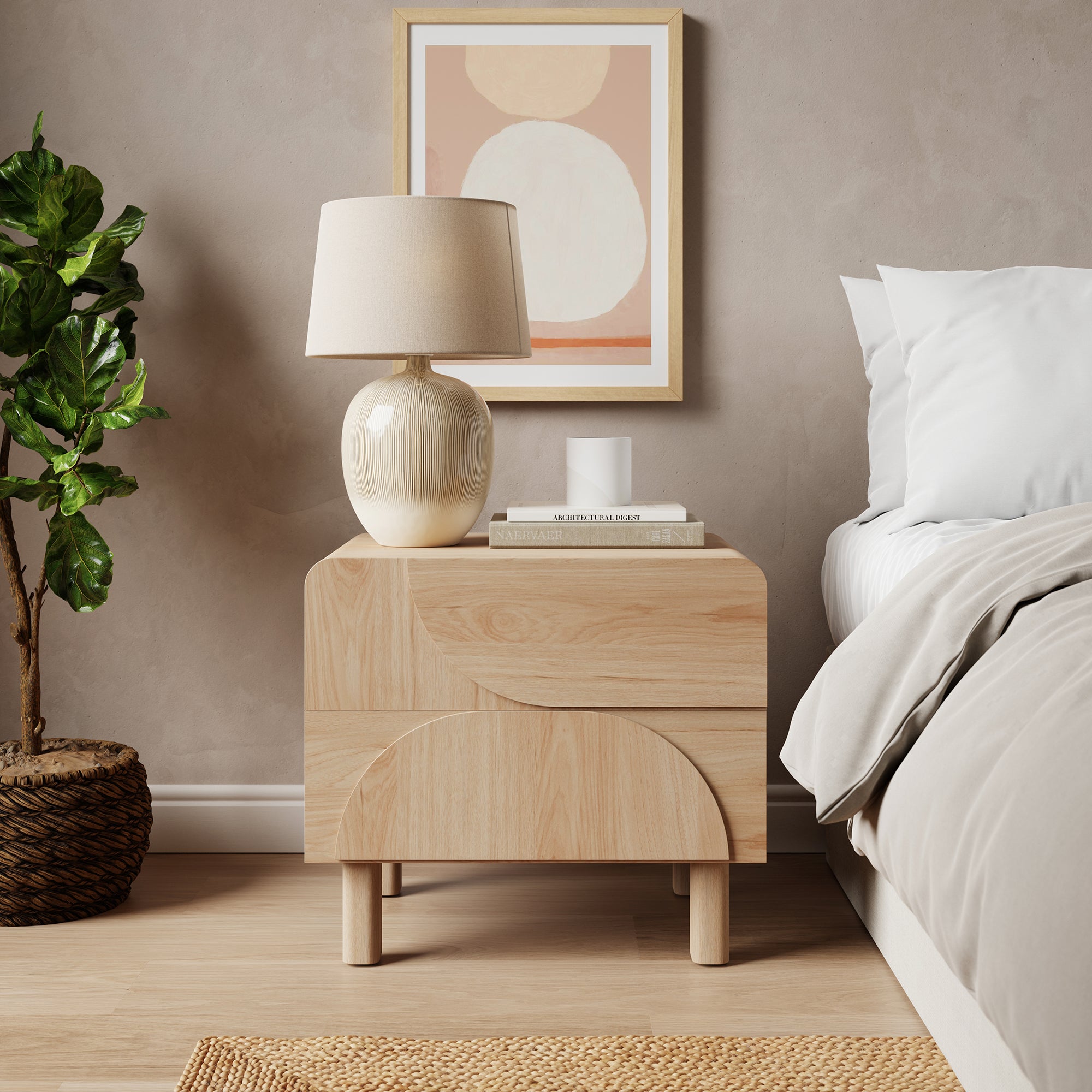 Aldo 2 Drawer Bedside Table Light Oak Light Oak