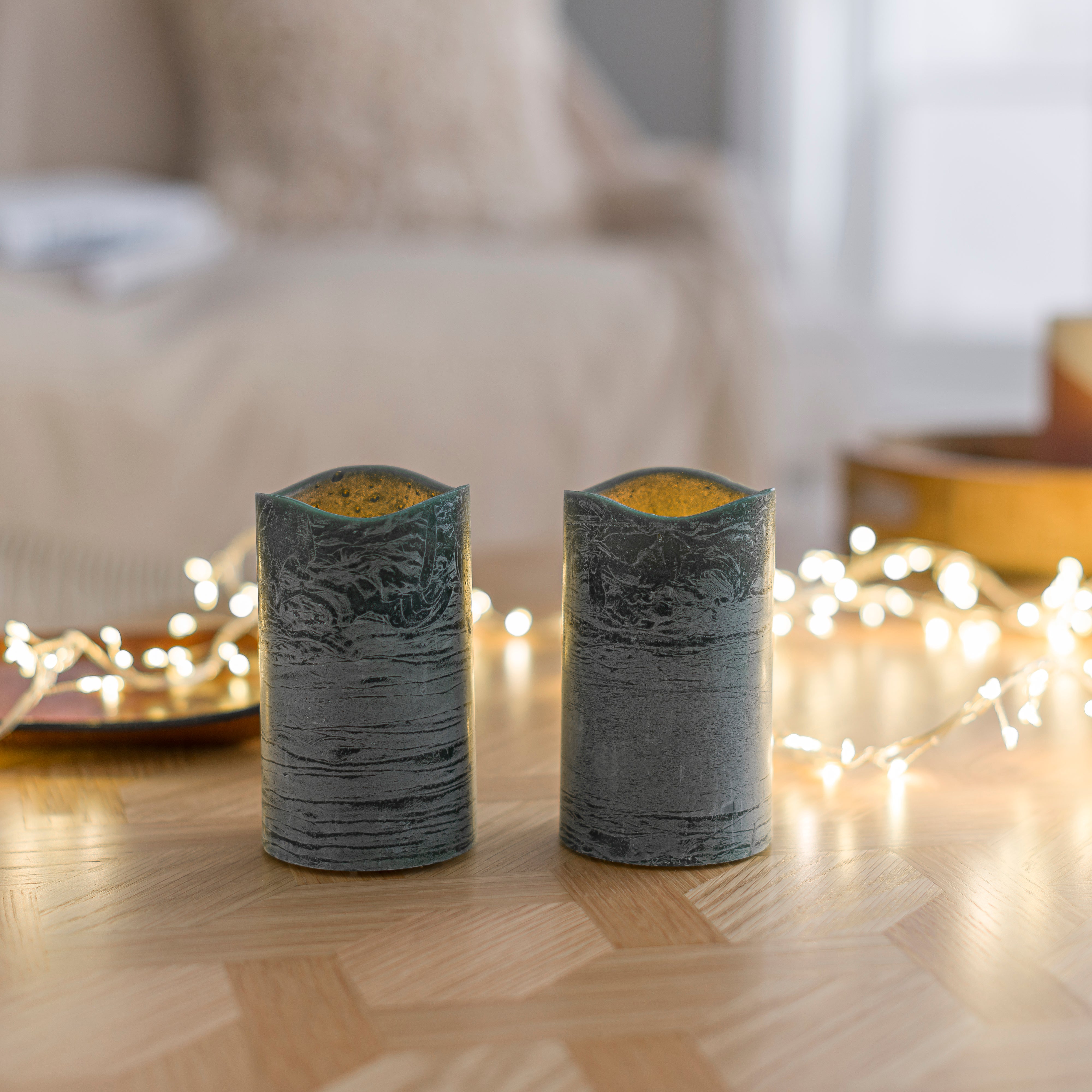 Set of 2 Frosted Eucalyptus LED Pillar Candles
