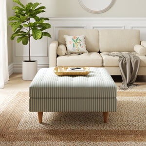 Zoe Pinstripe Fabric Square Storage Footstool