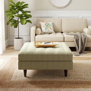Zoe Pinstripe Fabric Square Storage Footstool