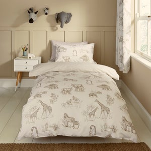 Sketched Animal 100 Cotton Duvet Cover & Pillowcase Set