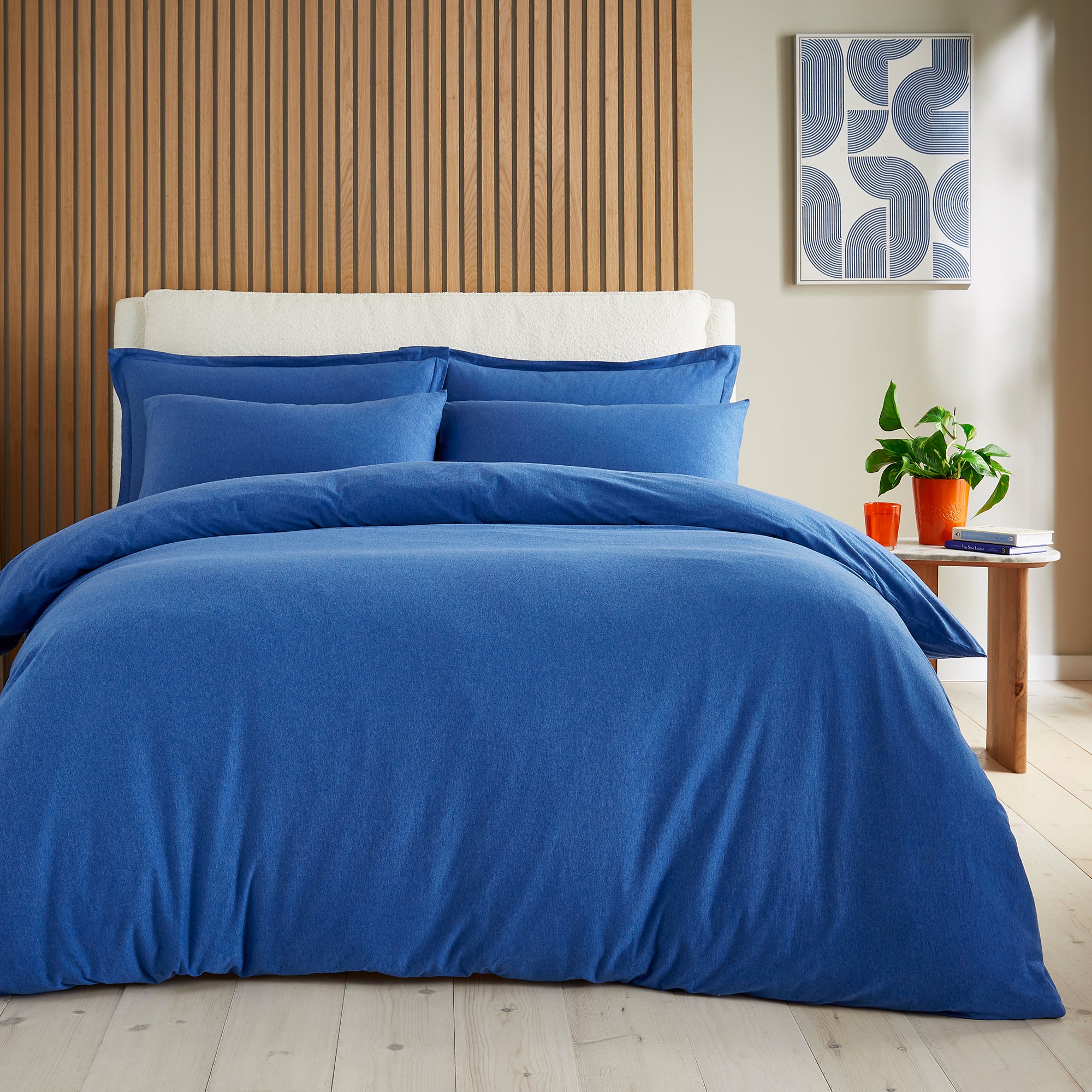 Elements Cotton Jersey Plainduvet Cover Pillowcase Set Classic Blue