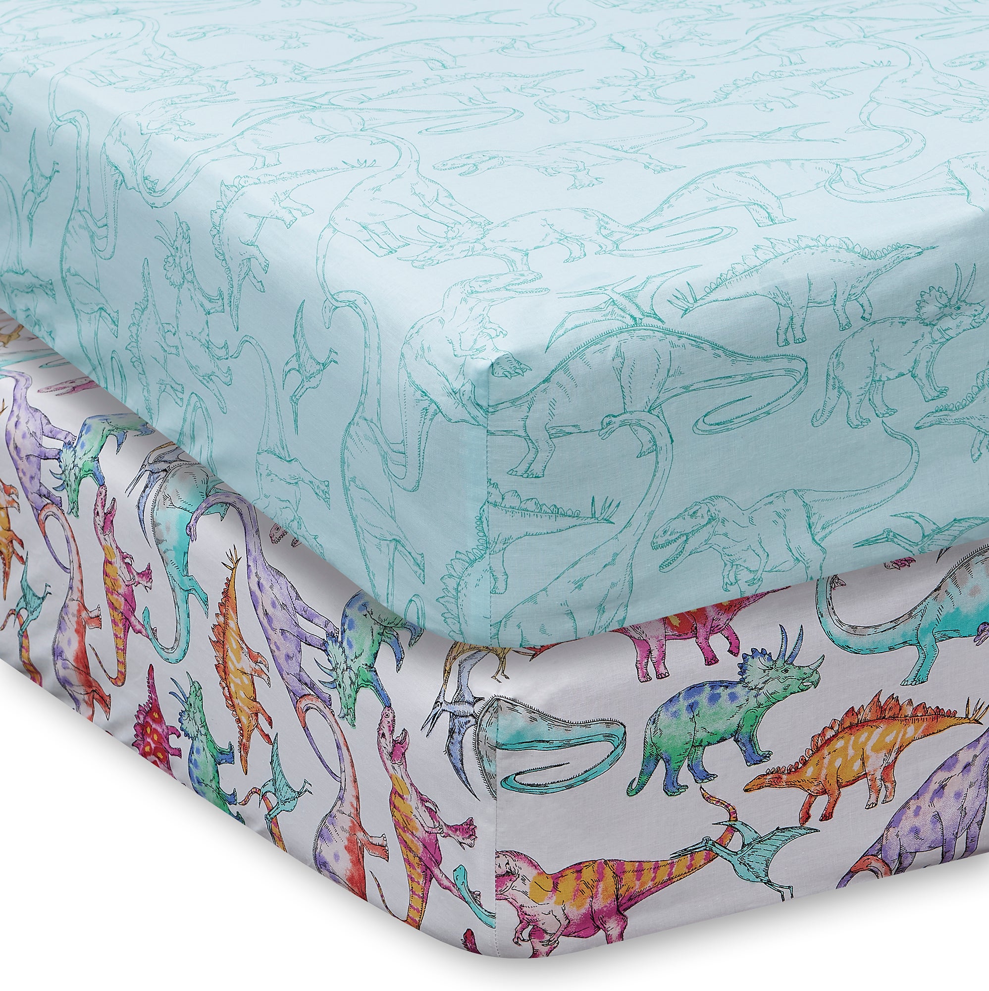 Dinosaurs Gallery Set of 2 Single Fitted Sheets