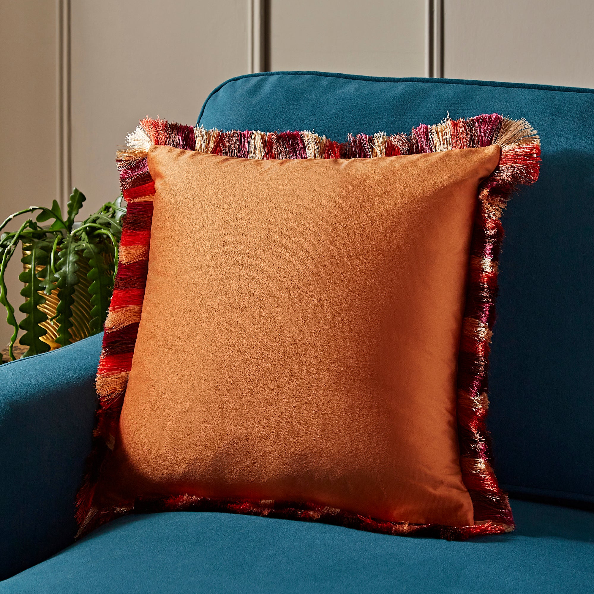 Fringe Square Cushion Butterscotch Orange