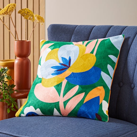 Click to view product details and reviews for Elements Fieldsley Floral Crewel Square Cushion.