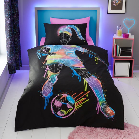 Football Graphic Girls Single Duvet Cover and Pillowcase Set Dunelm