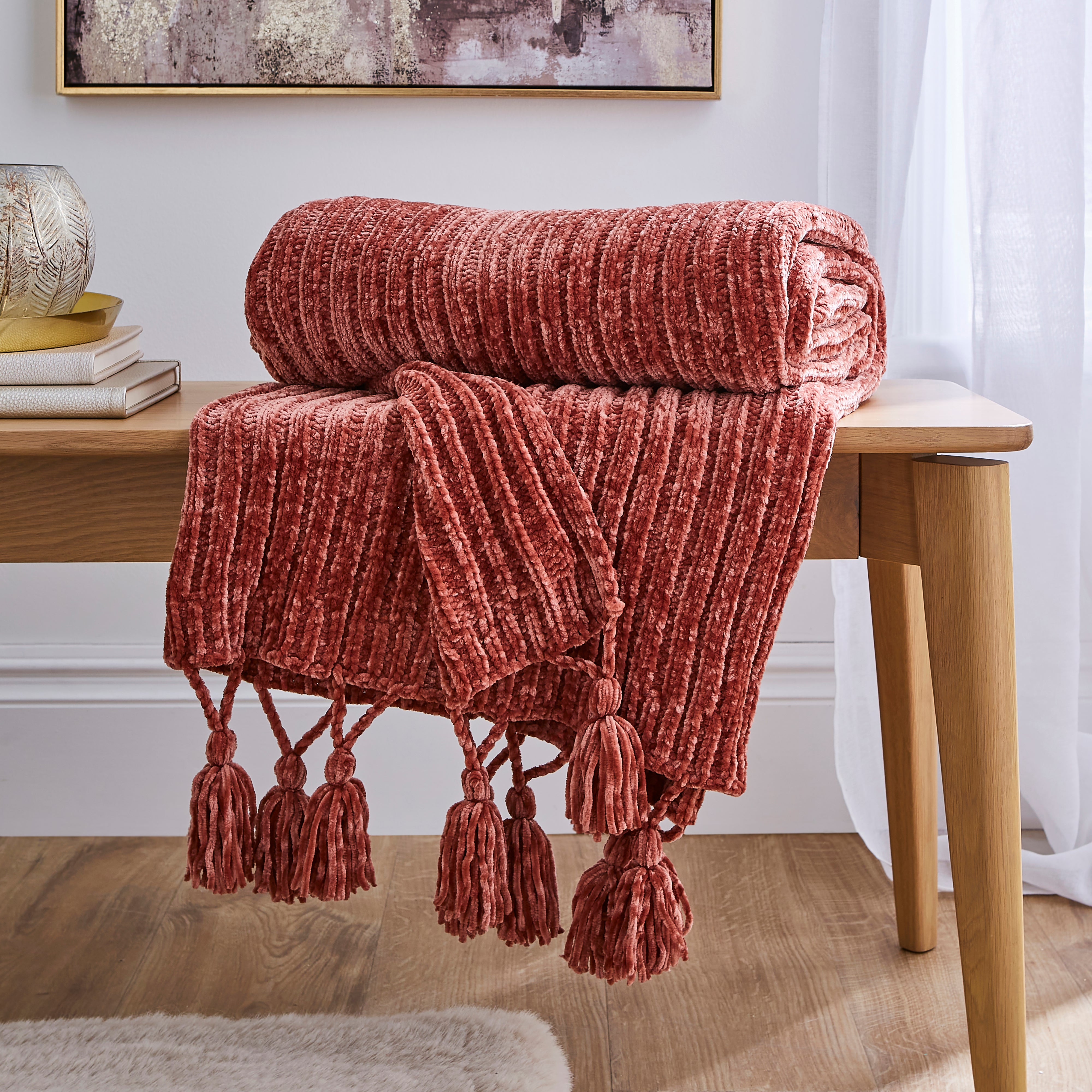 Chunky Chenille Throw 130x180cm Rosewood Red