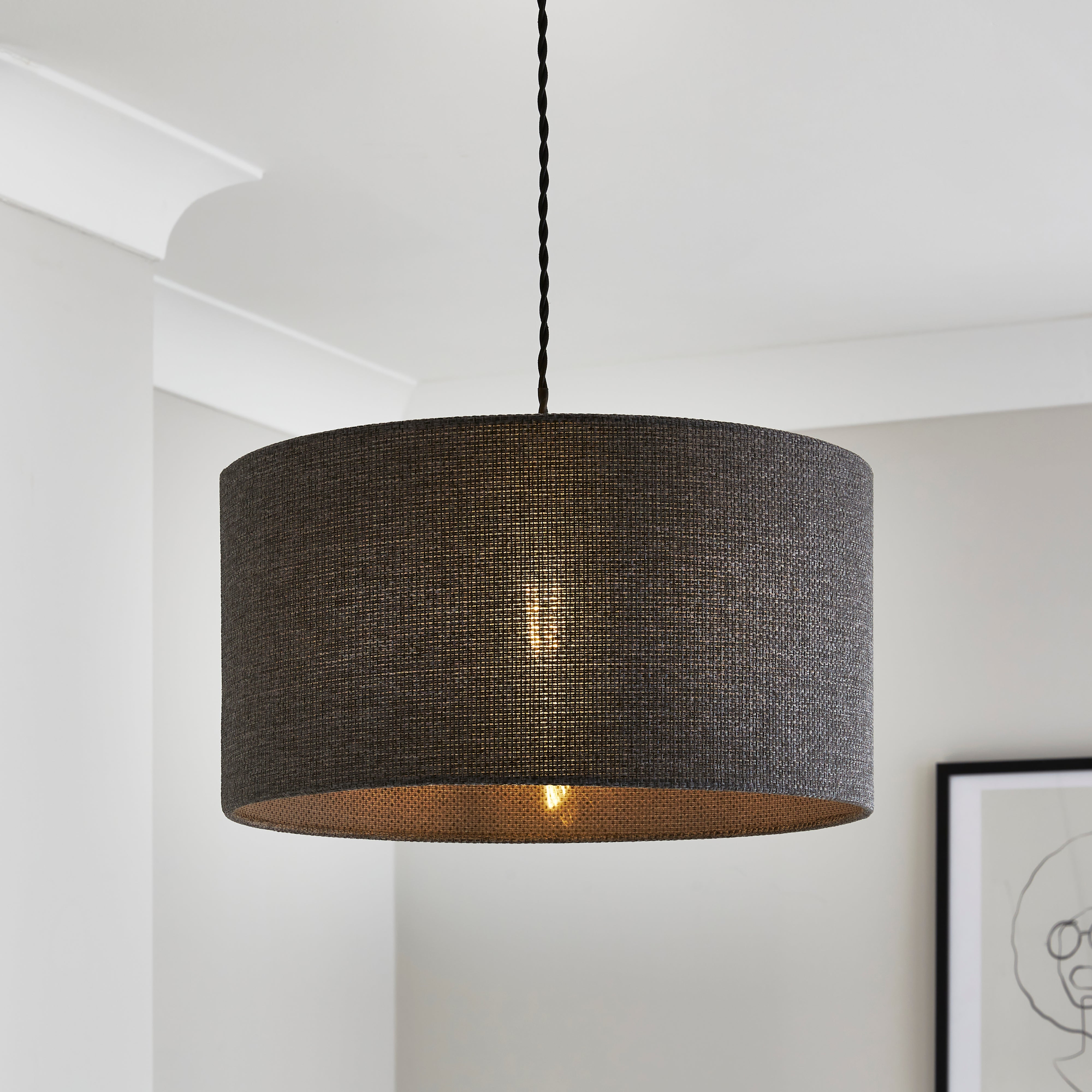 Barkweave Drum Lamp Shade Charcoal Grey