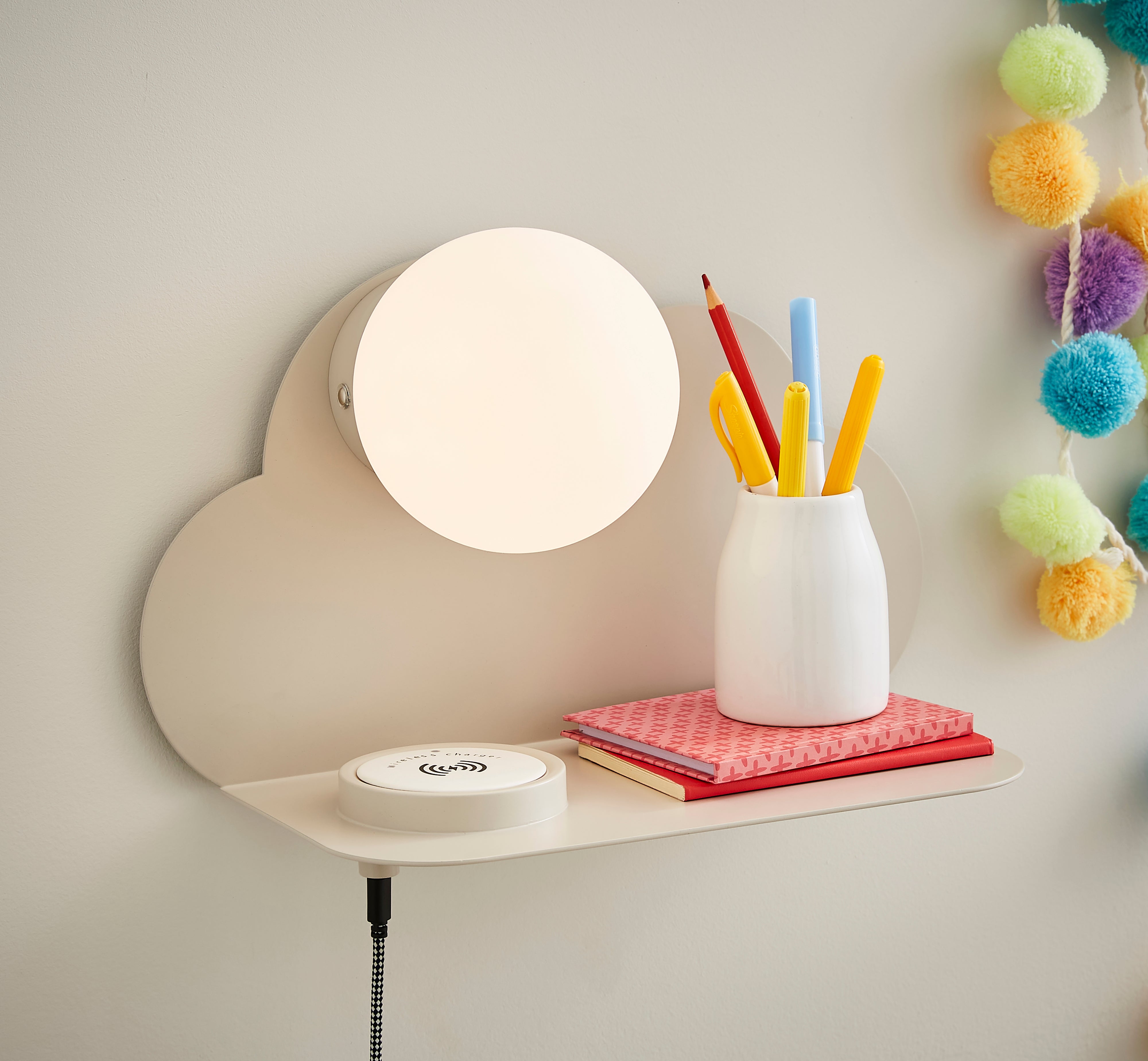 Rechargeable Touch Dimmable Wall Light with Cloud Shelf
