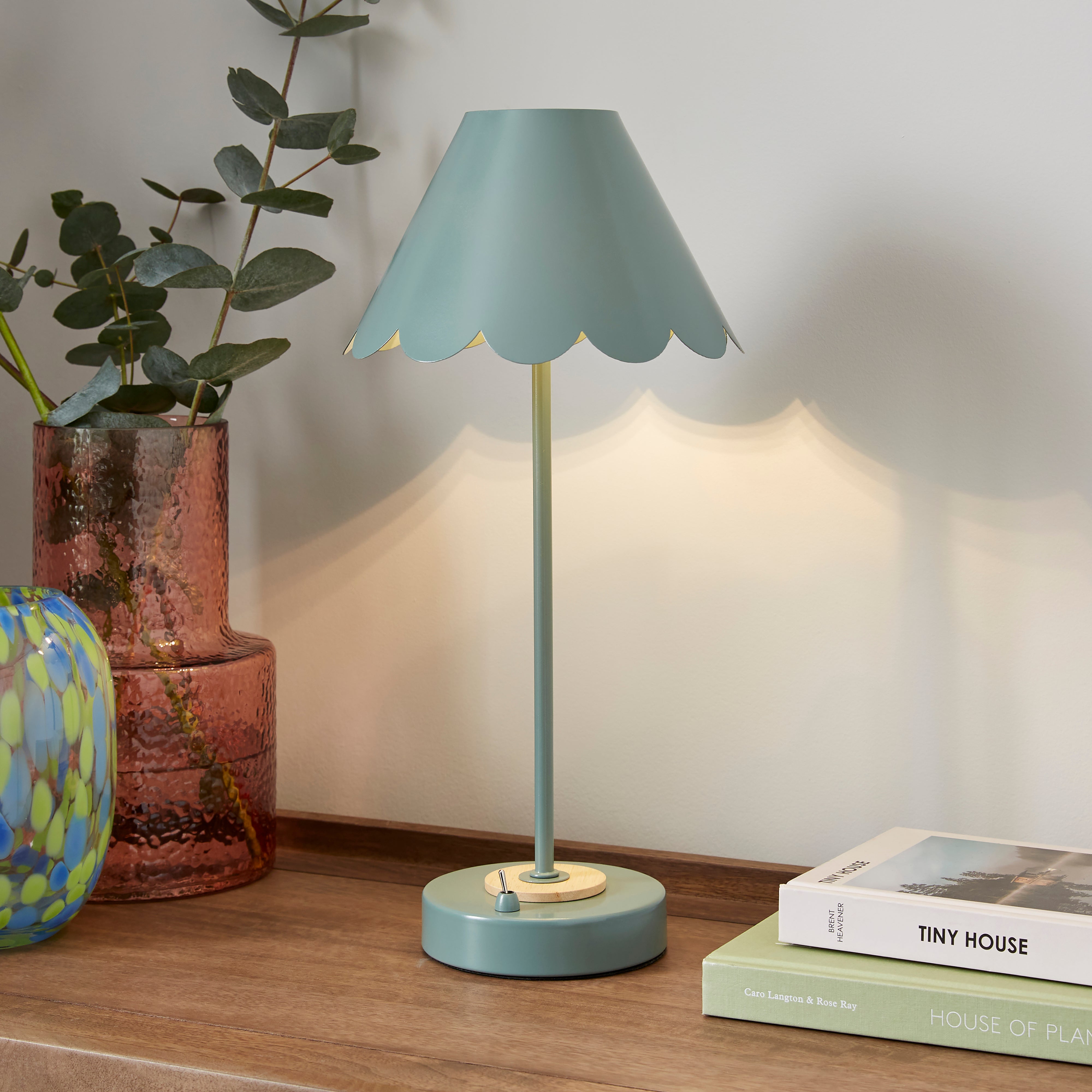 Remi Scalloped Rechargeable Metal Table Lamp Green