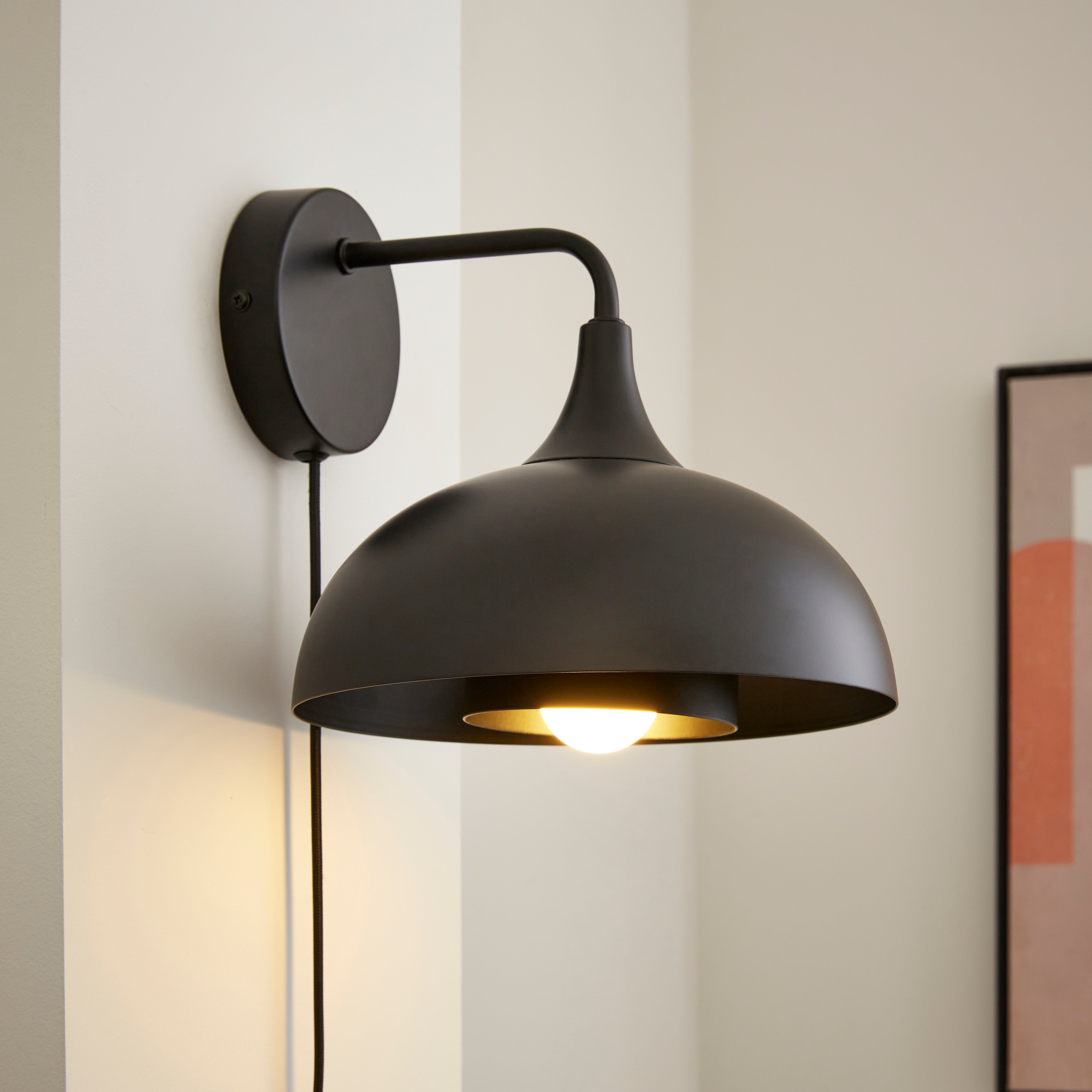 Elements Lennon Industrial 2 Tier Dome Plug In Wall Light Black