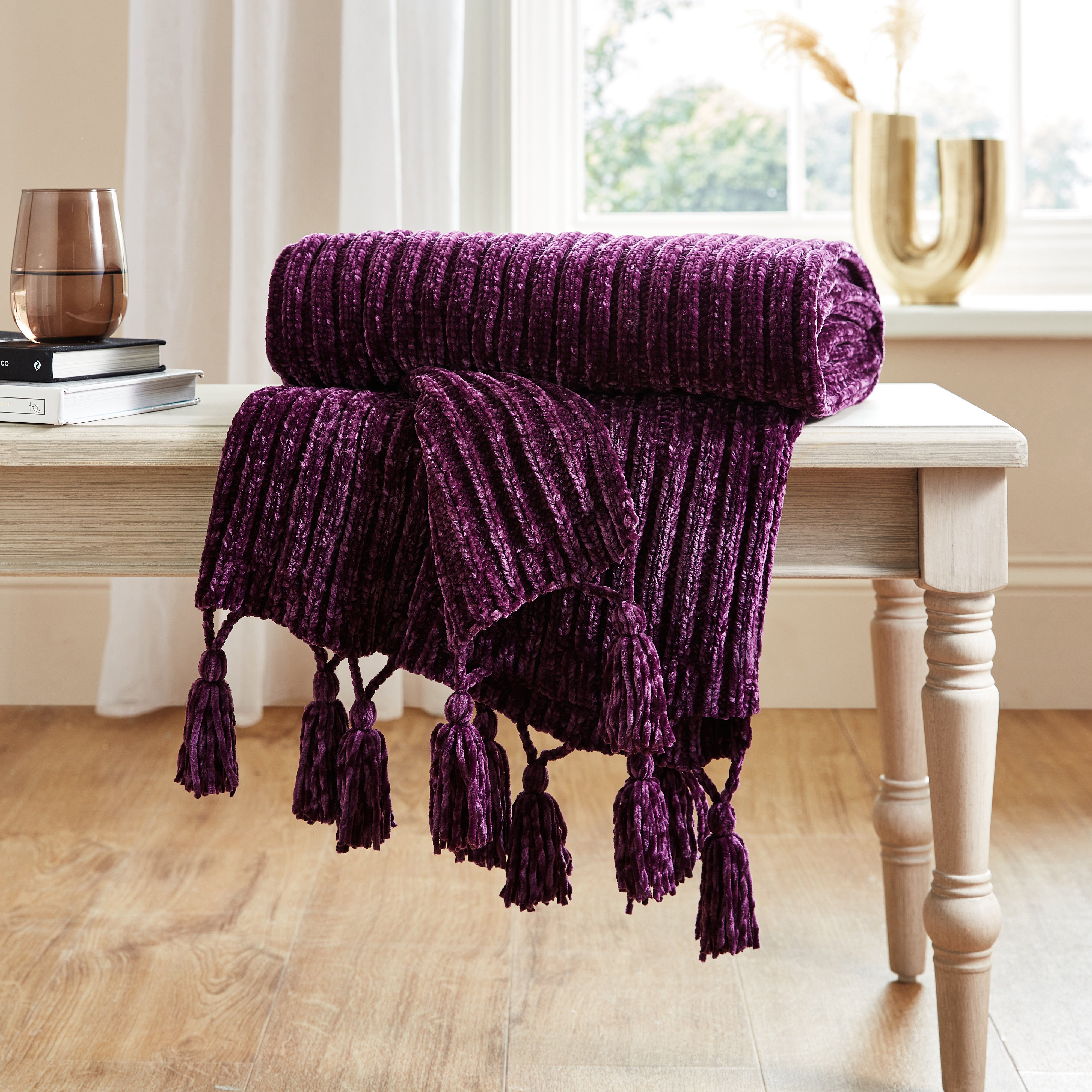 Chunky Chenille Throw 130x180cm Damson Purple