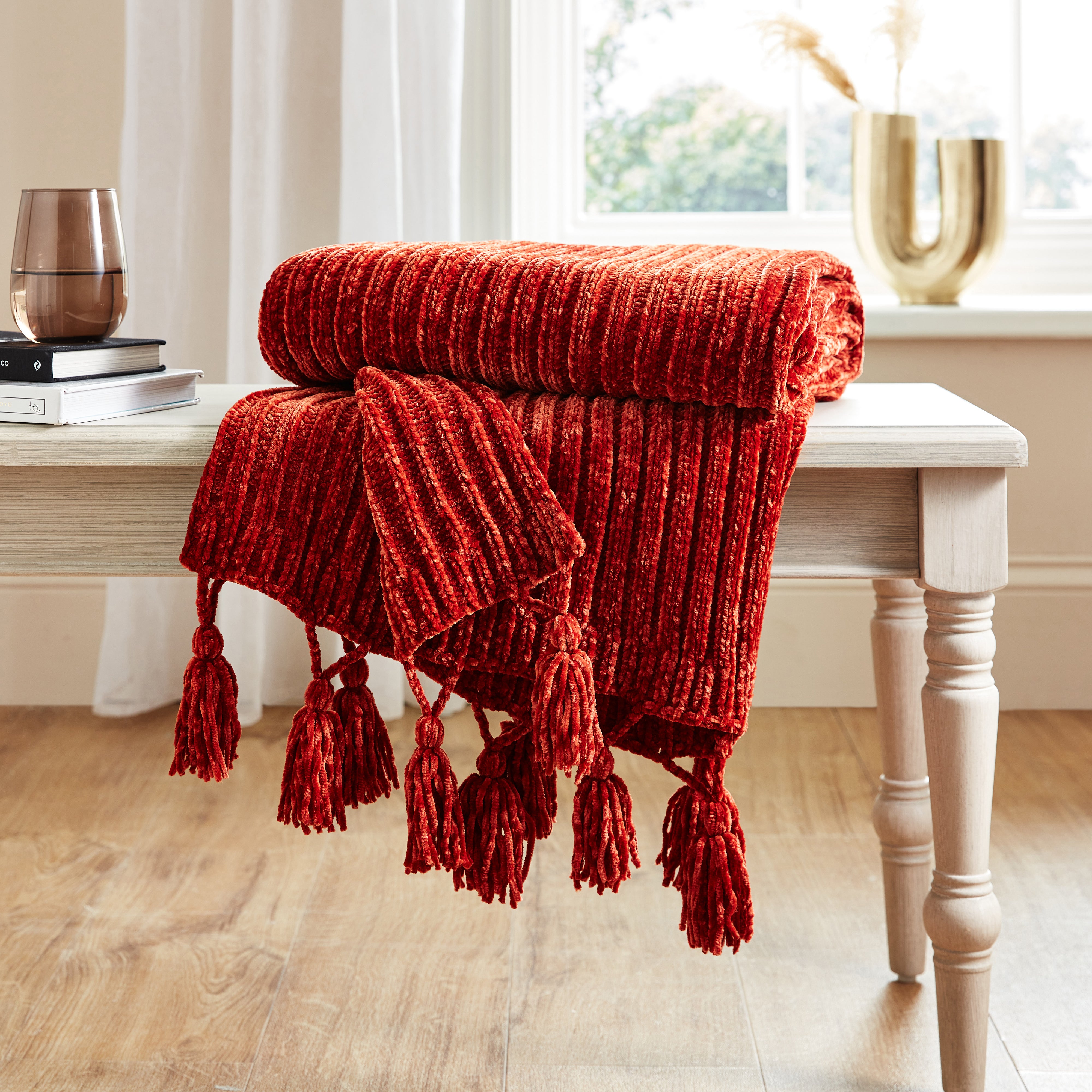 Chunky Chenille Throw 130x180cm Orange Umber