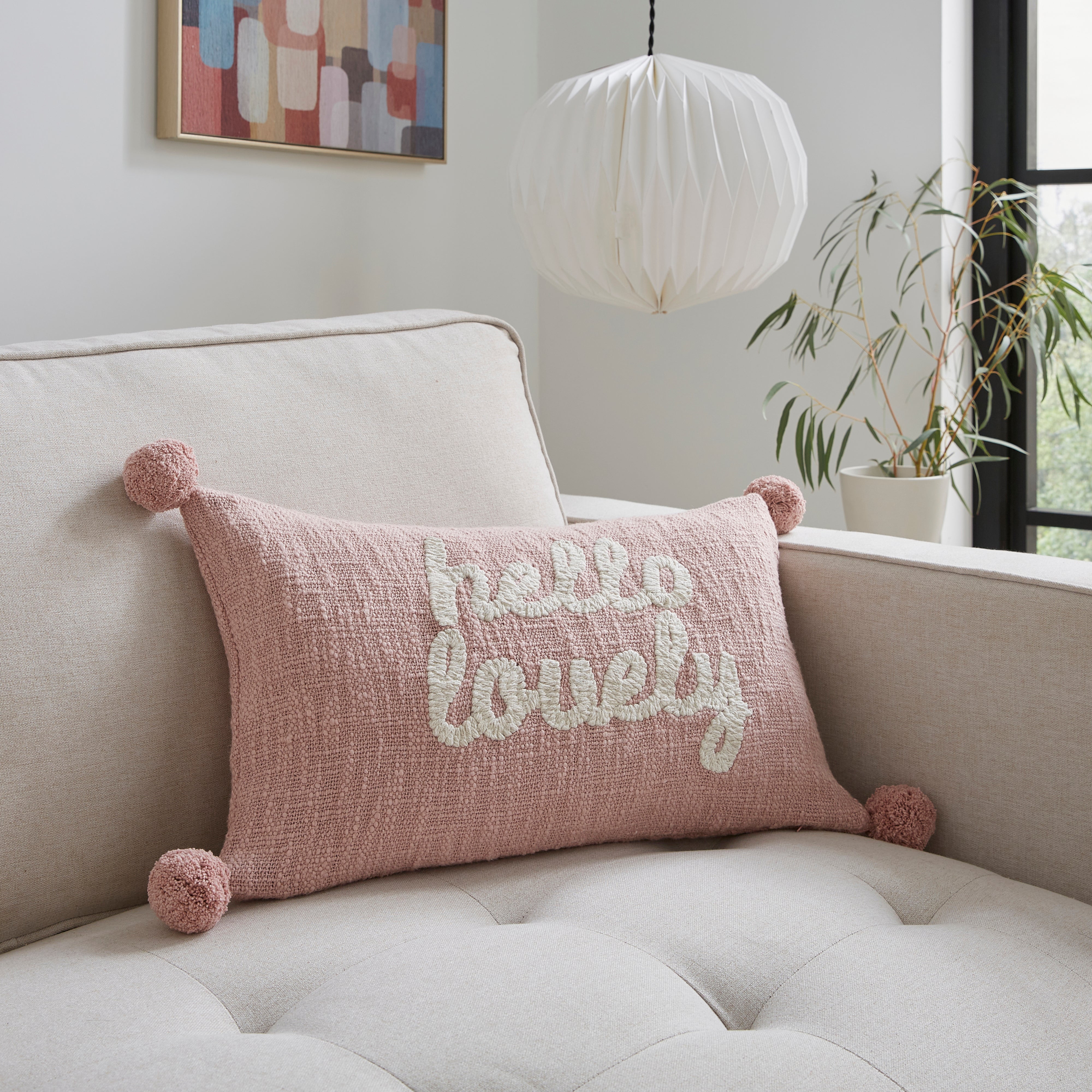 Hello Lovely Embroidered Rectangular Cushion