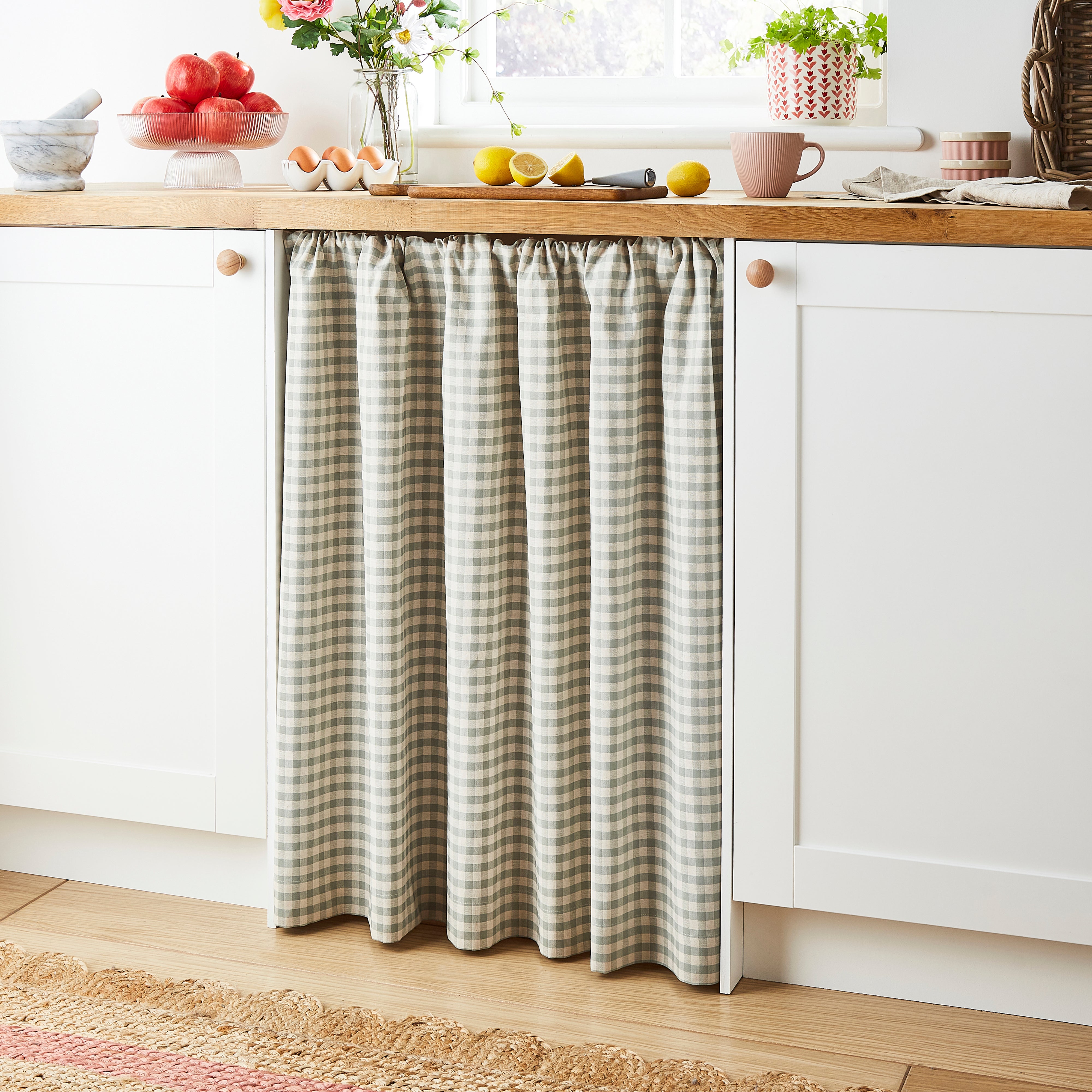 Gingham Kitchen Cupboard Slot Top Curtain