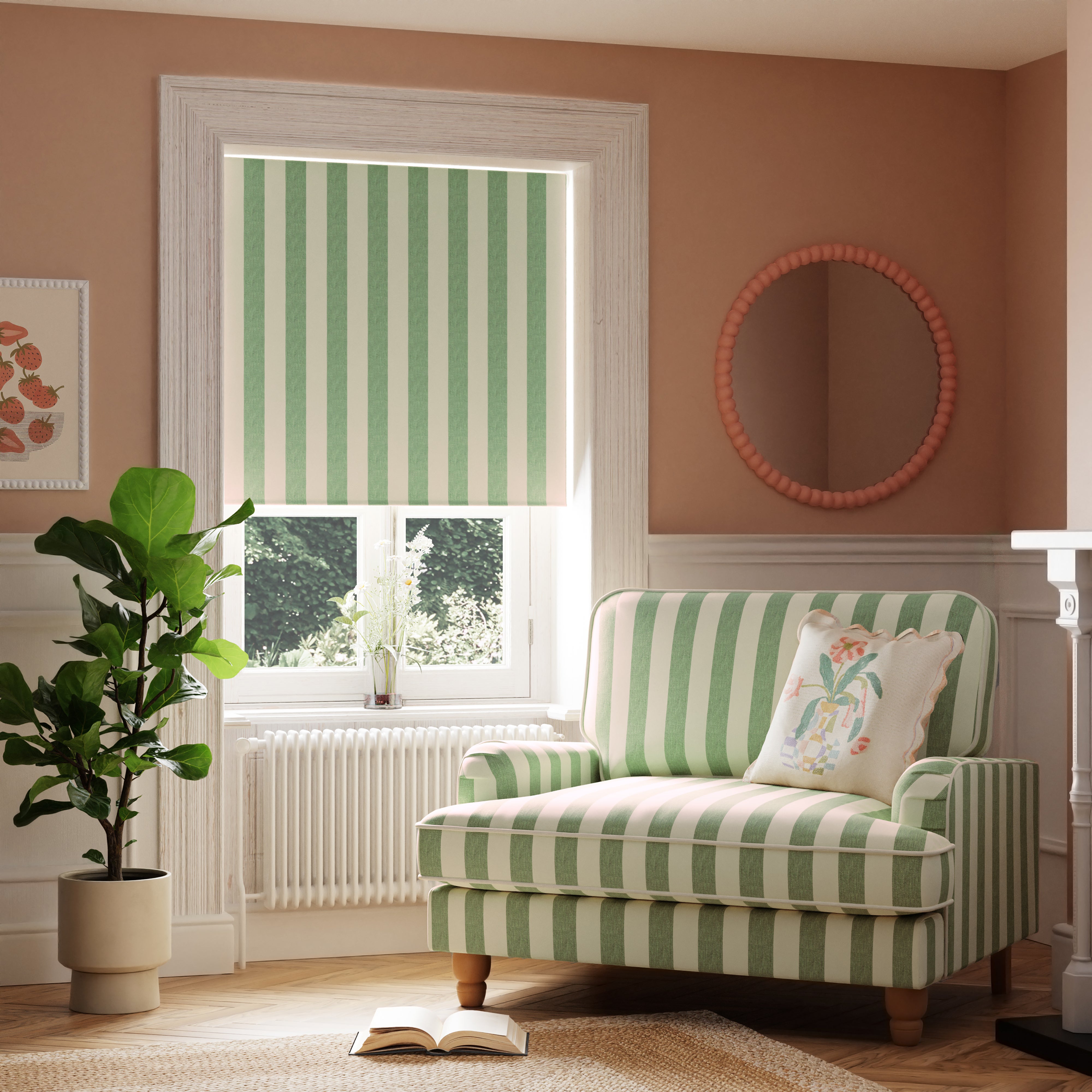 Beatrice Stripe Olive Blackout Roller Blind