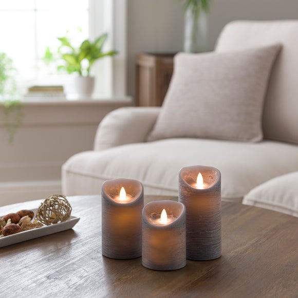 Set of 3 Black Tea Patchouli LED Pillar Candles Dunelm