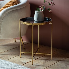 Verona Side Table, Gold and Black