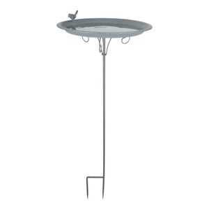 Fallen Fruits Grey Metal Bird Bath On Stick