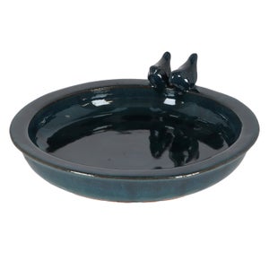 Fallen Fruits Petrol Ceramic Round Bird Bath