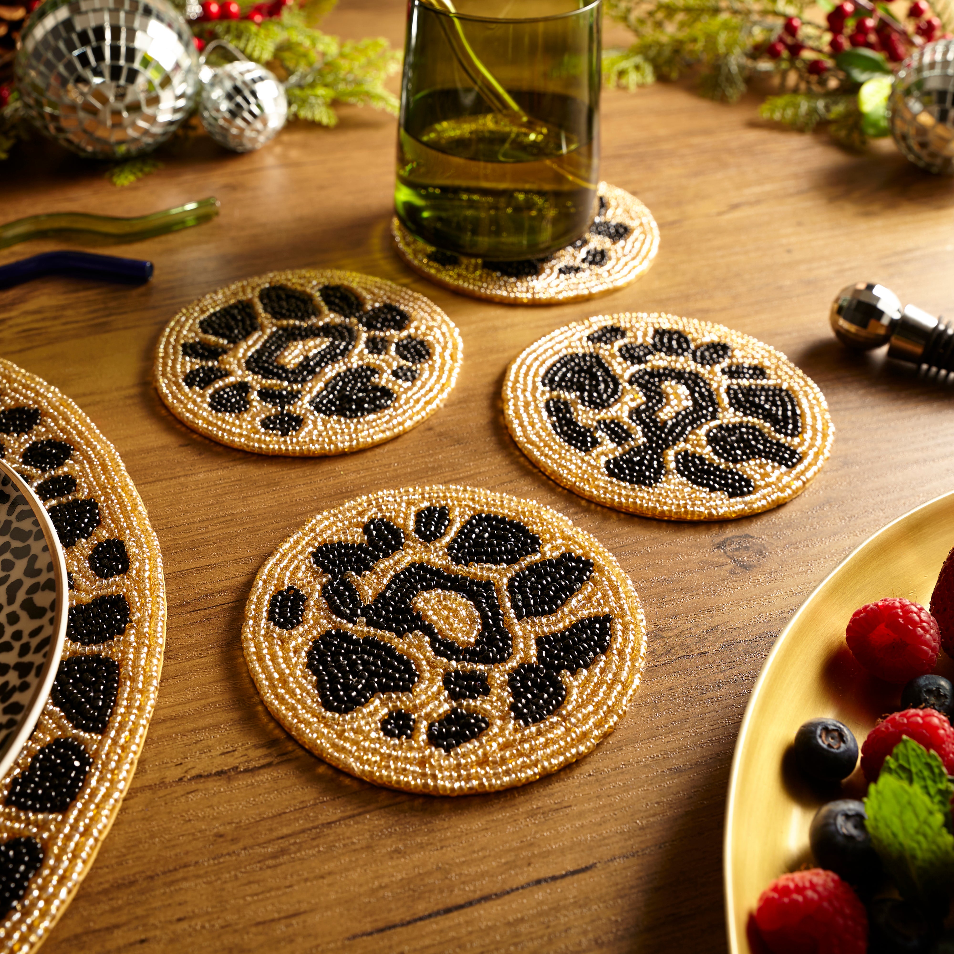 Set of 4 Leopard Print Glass Beaded Coasters