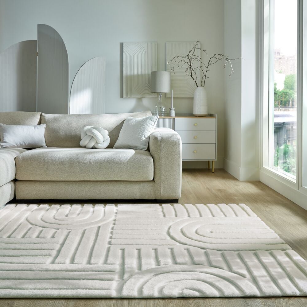 Supersoft Lush Geometric Fux Fur Arch Rug Ivory