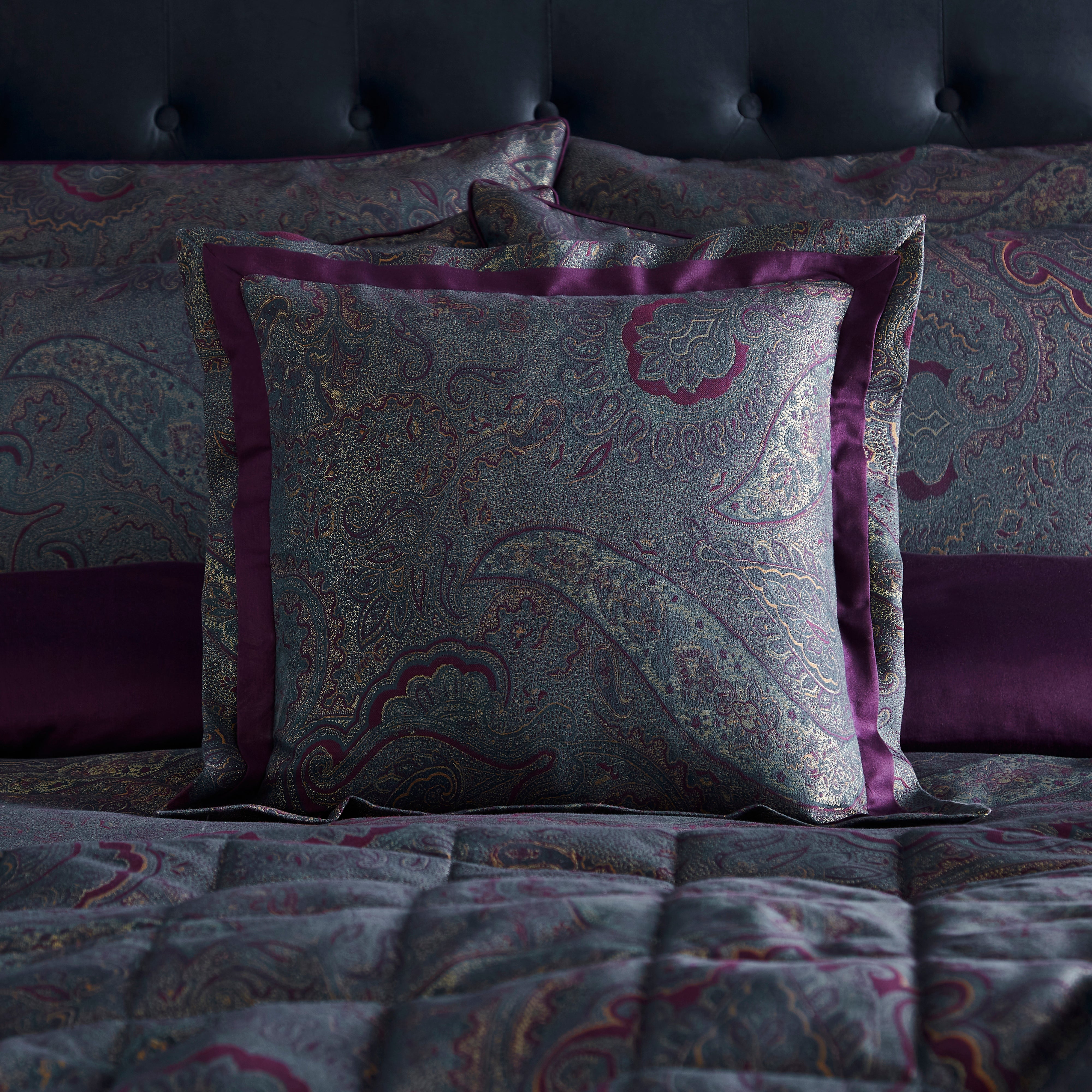 Dorma Paisley Jacquard Square Cushion Damson Purple