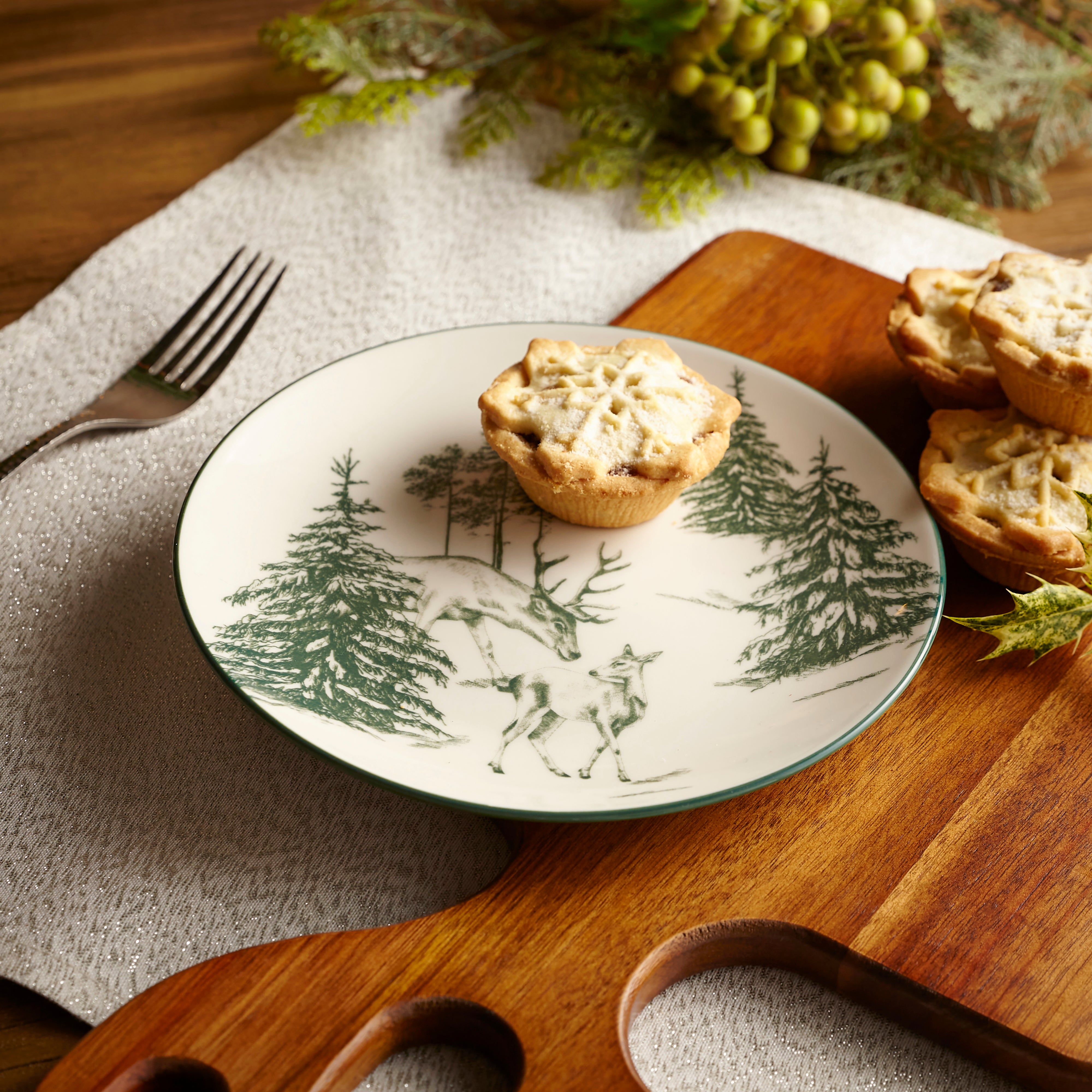 Winter Stag Green & White Ceramic Side Plate