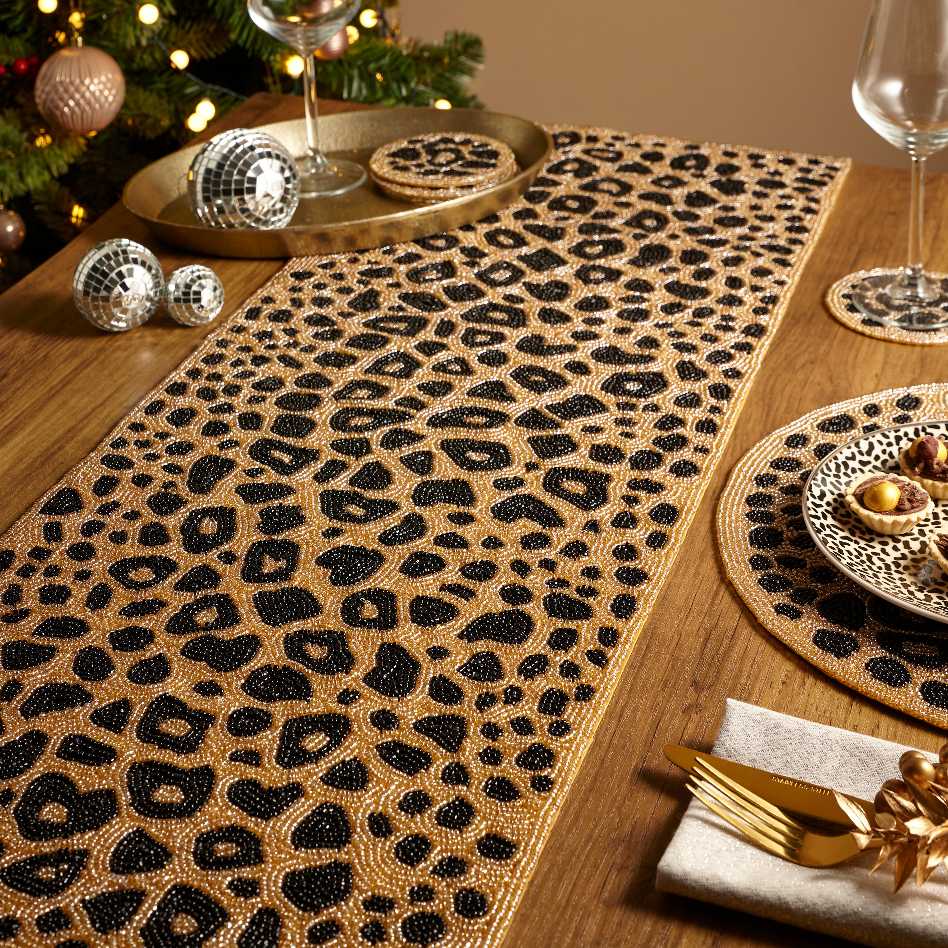 Leopard Print Glass Bead Table Runner