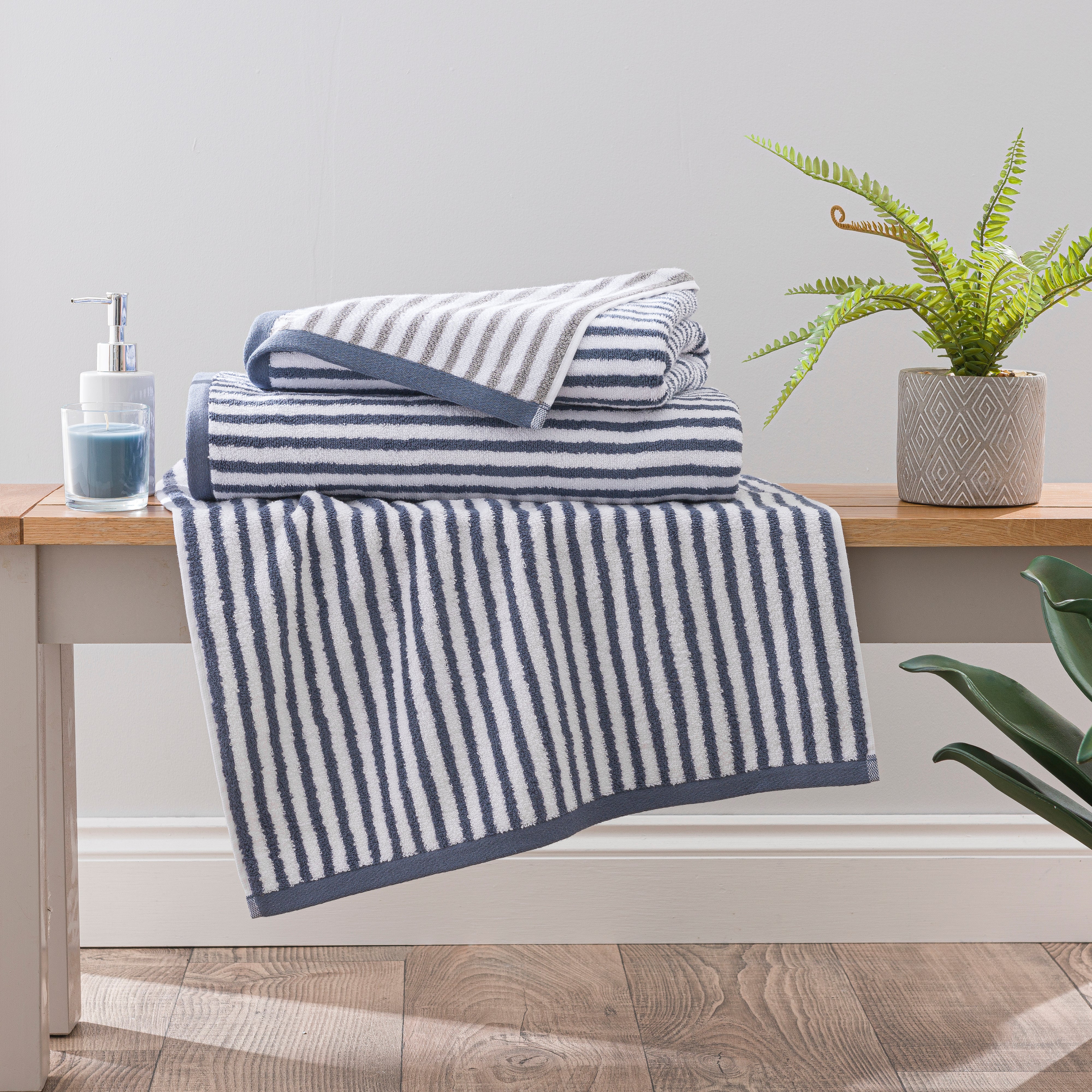 Charcoal Reversible Stripe Cotton Towel