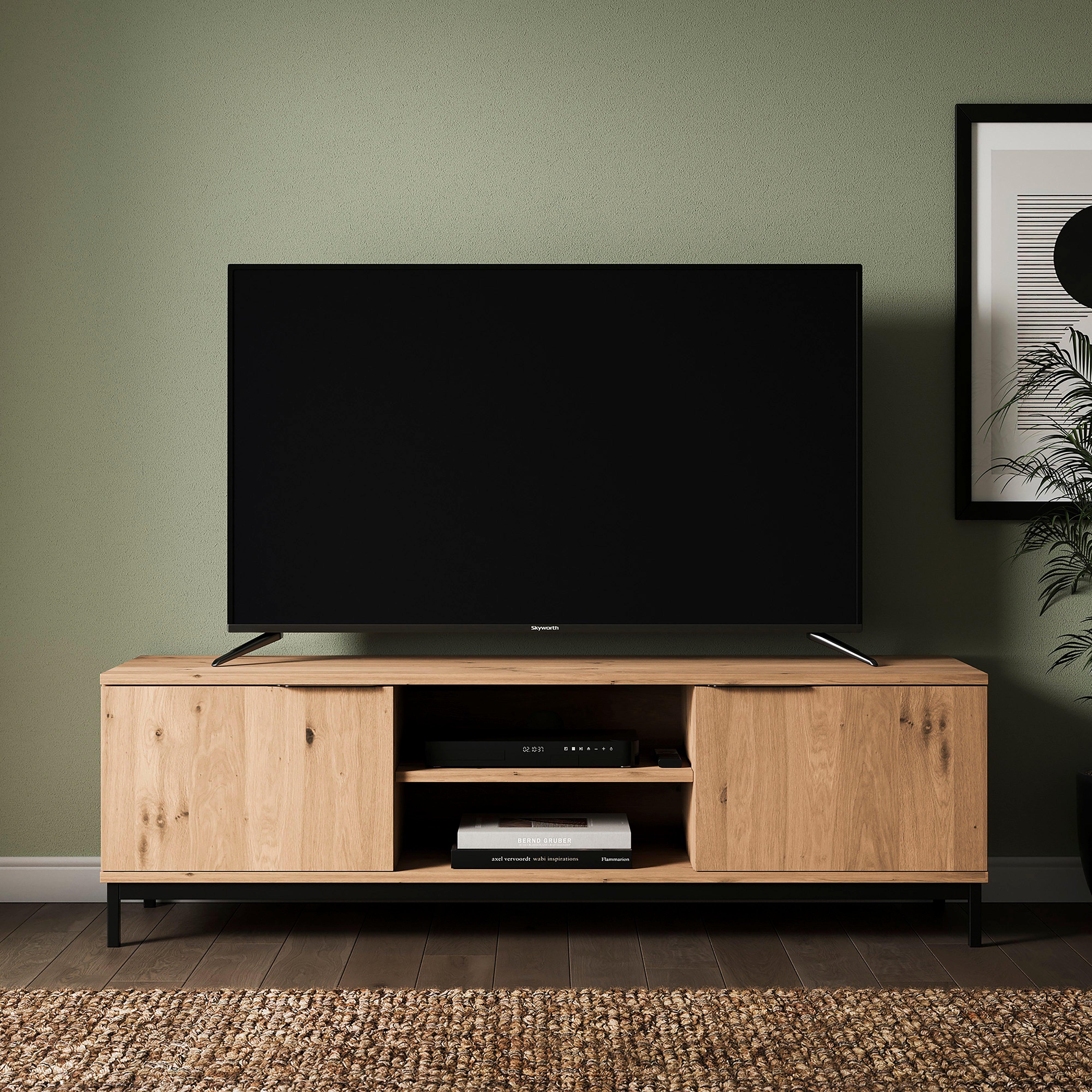 Reynolds Wide Tv Unit For Tvs Up To 60 Rustic Oak Effect Rustic Oak Effect