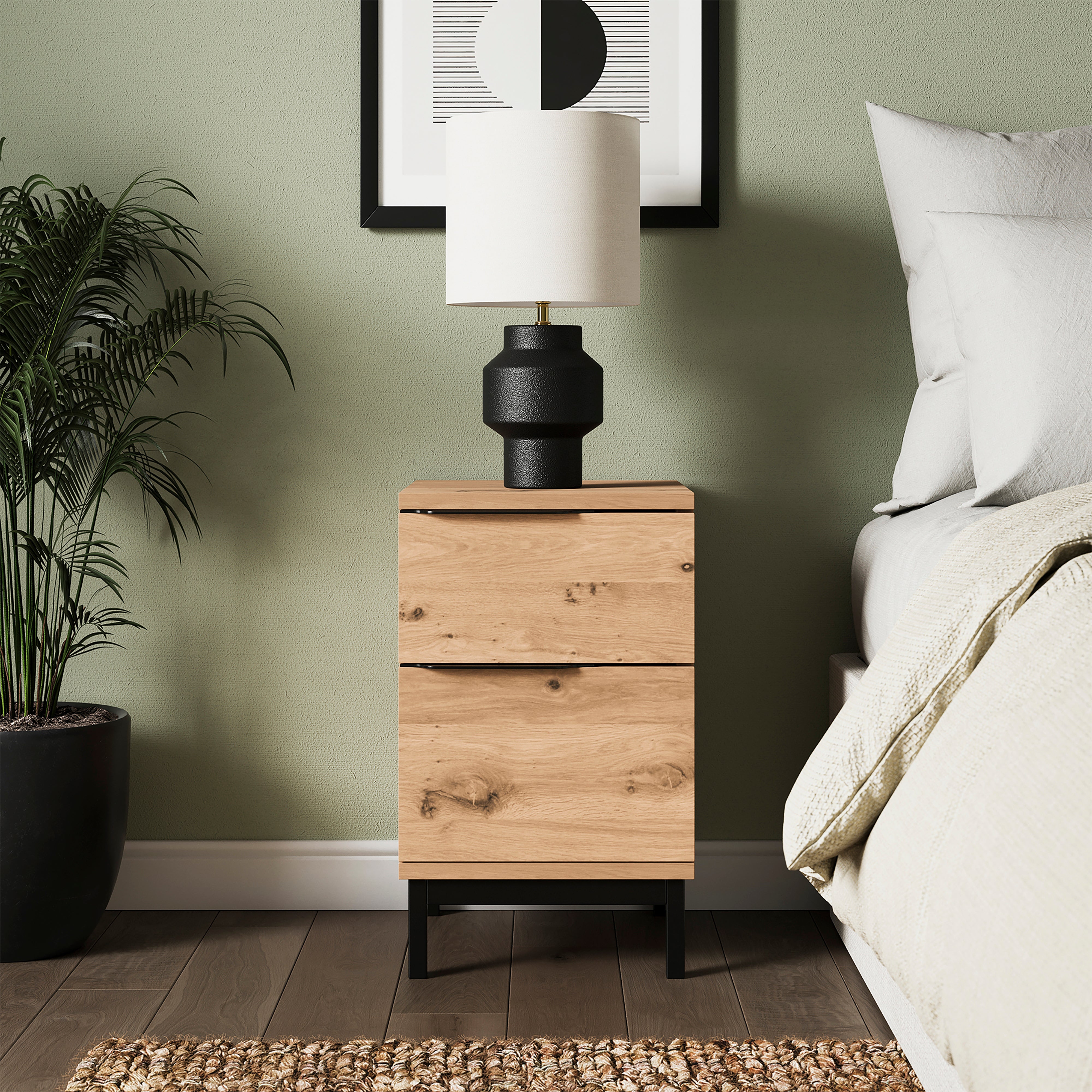 Reynolds Slim Bedside Table Rustic Oak Effect