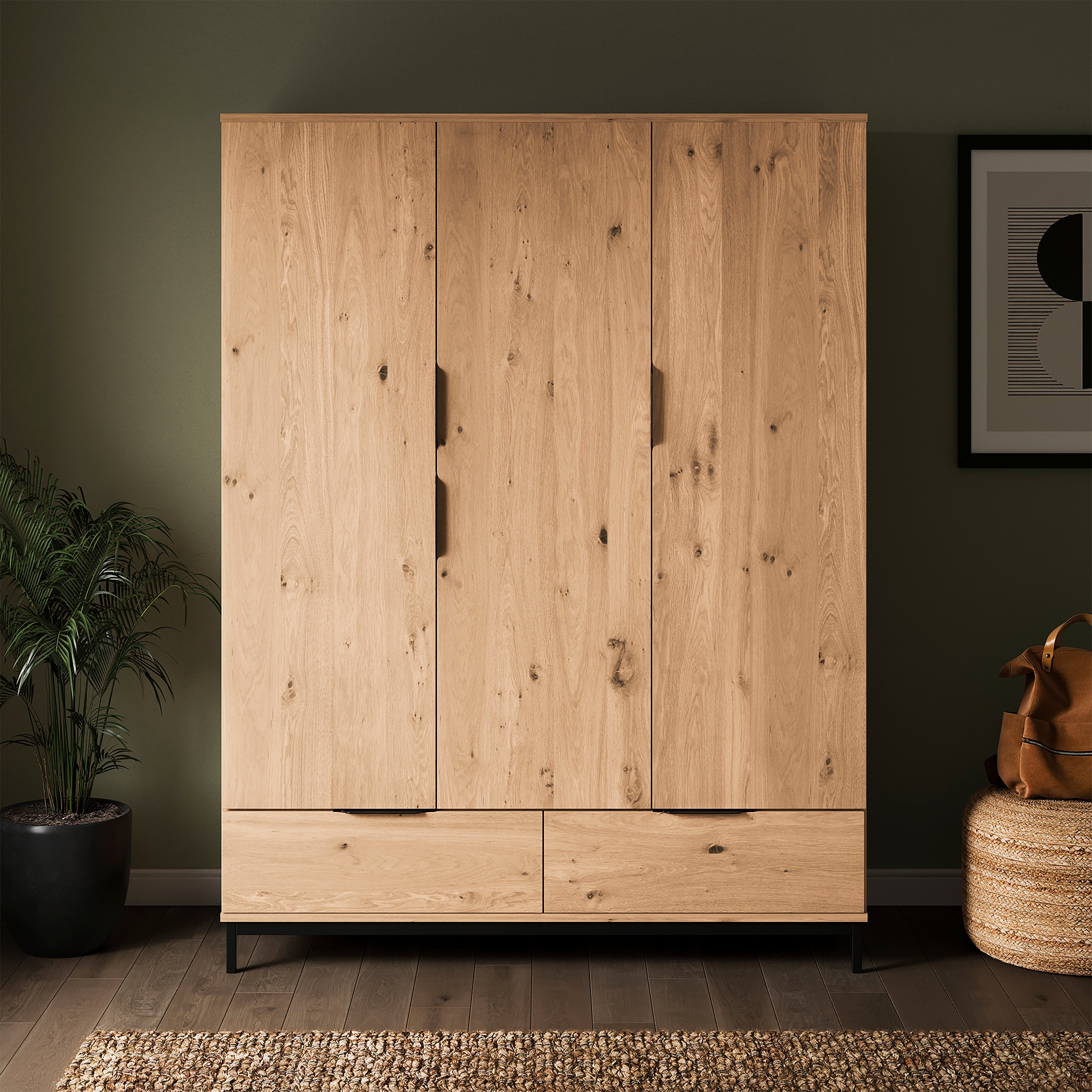 Reynolds Triple Wardrobe Rustic Oak Effect