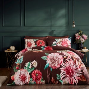 Allouise Floral Brown Luxury Velvet Duvet Cover And Pillowcase Set