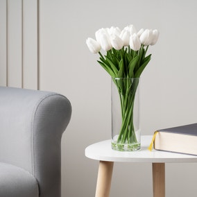 Artificial White Tulips in Glass Vase